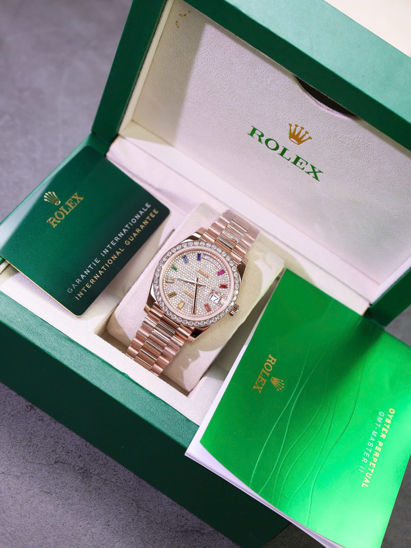 Rolex Day-Date Copies Watches Moissanite Diamonds + 18K Gold Wrapped Custom GM Factory 40mm