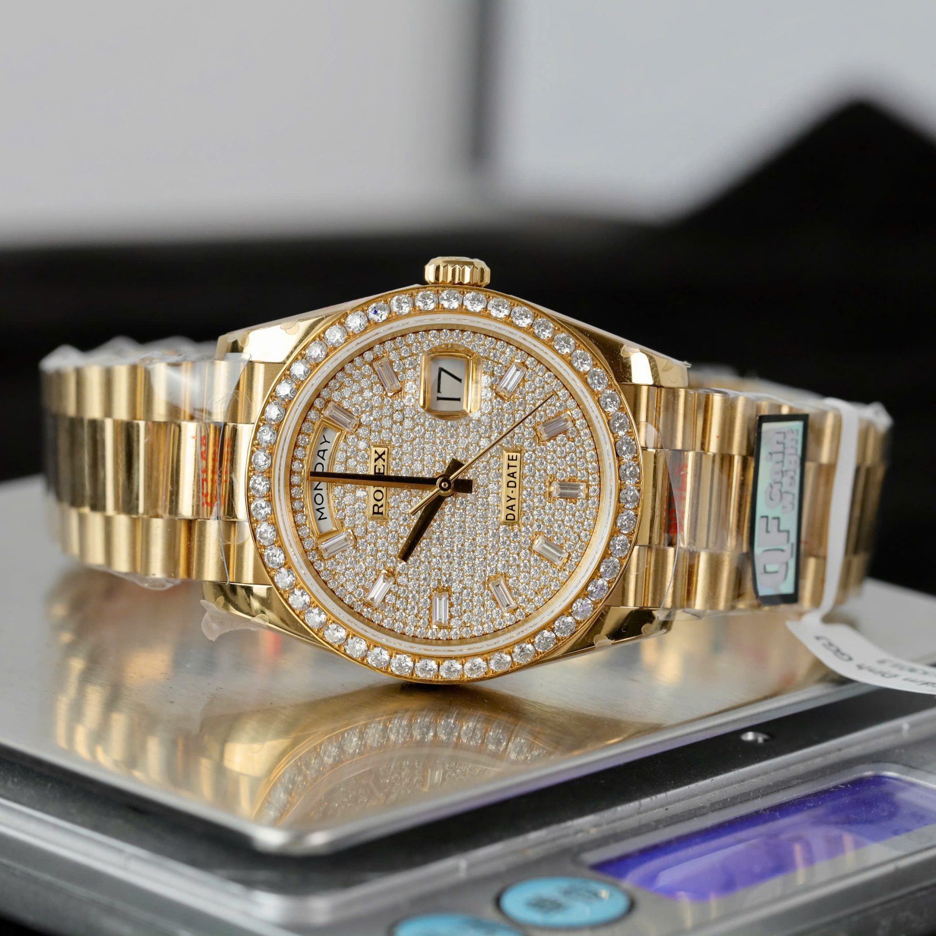 Rolex Day-Date Best Copies Watch 18K Gold Wrapped + Moissanite Diamonds Weight 159Gram QF 36mm