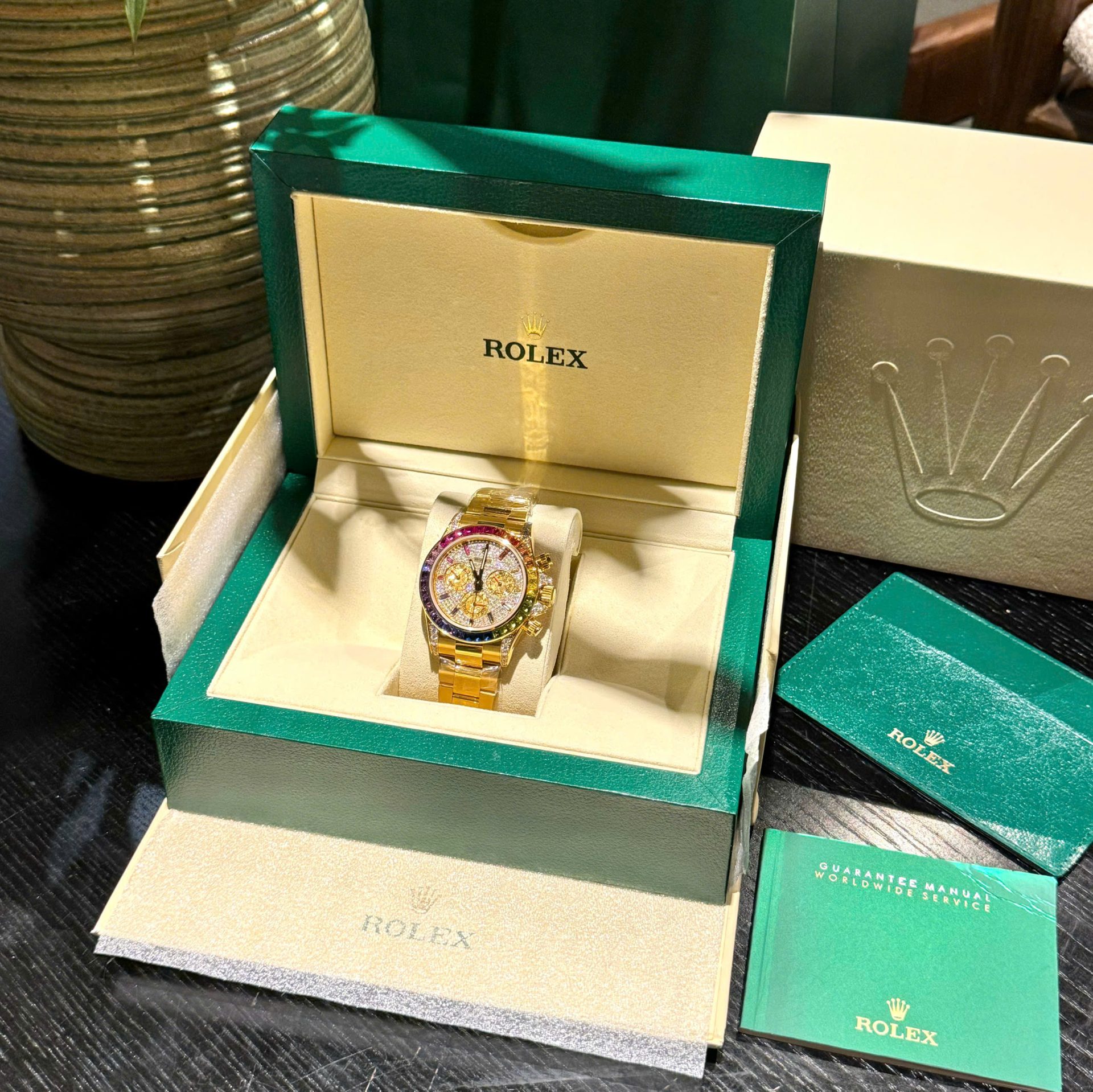 Rolex Daytona 116598RBOW Refined Moissanite   Synthentic Gemstone 18K Gold Wrapped 40mm