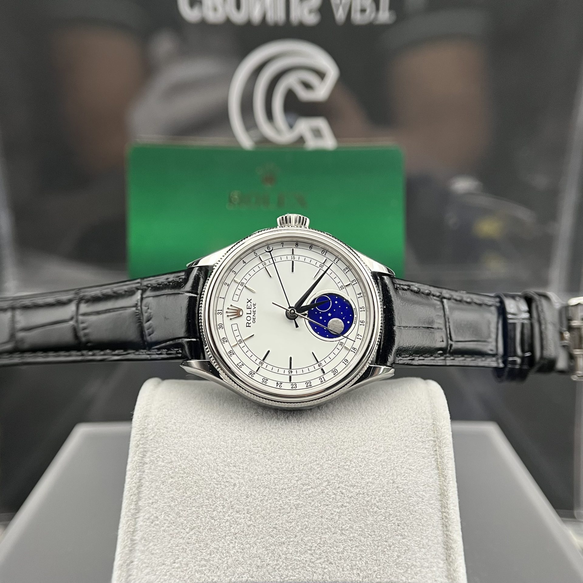 Rolex Moonphase 50535 Replica Watch Black Leather Strap 39mm