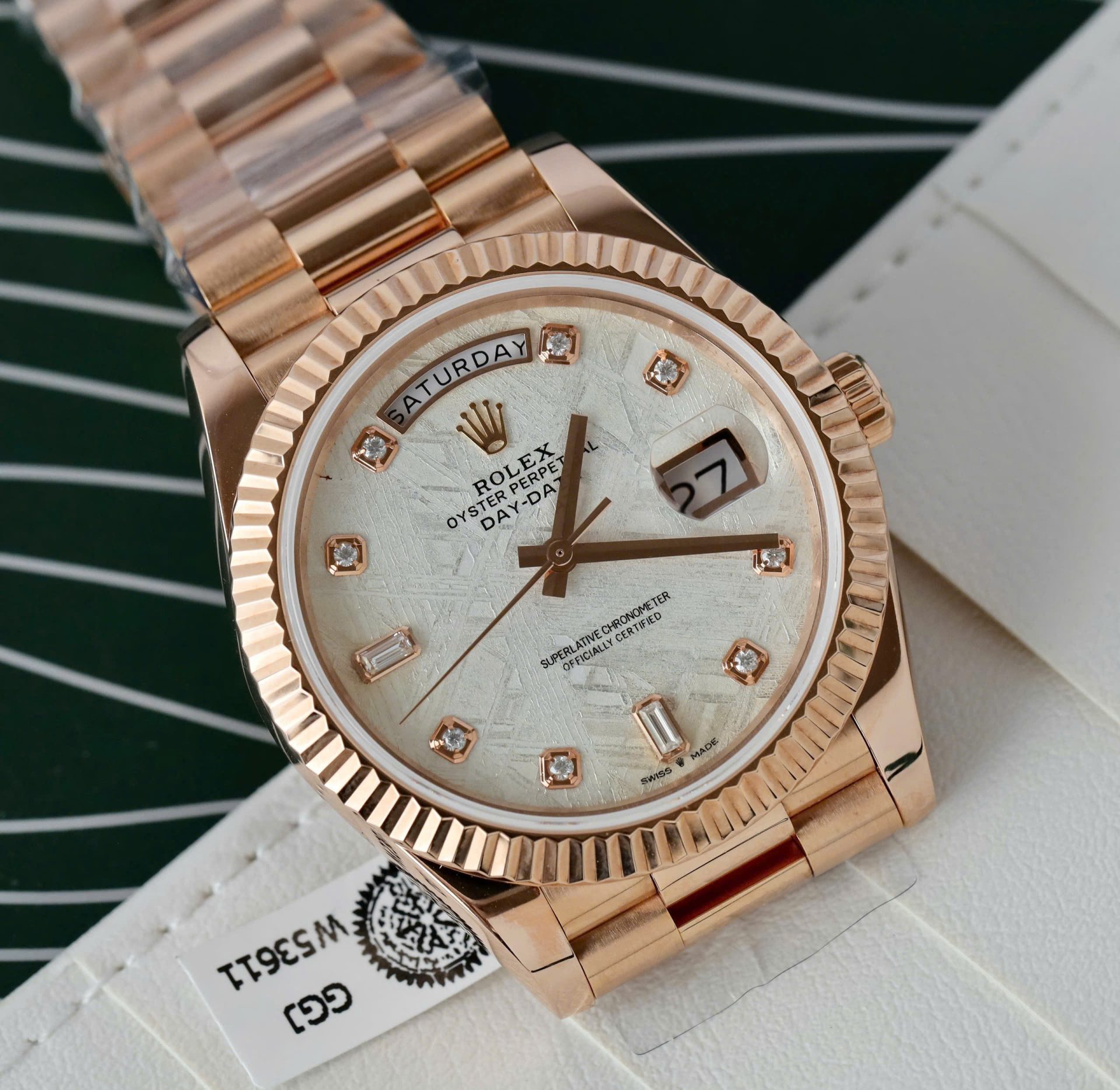 Rolex Day-Date Custom Rose Gold Wrapped + Dial Moissanite Diamonds 40mm