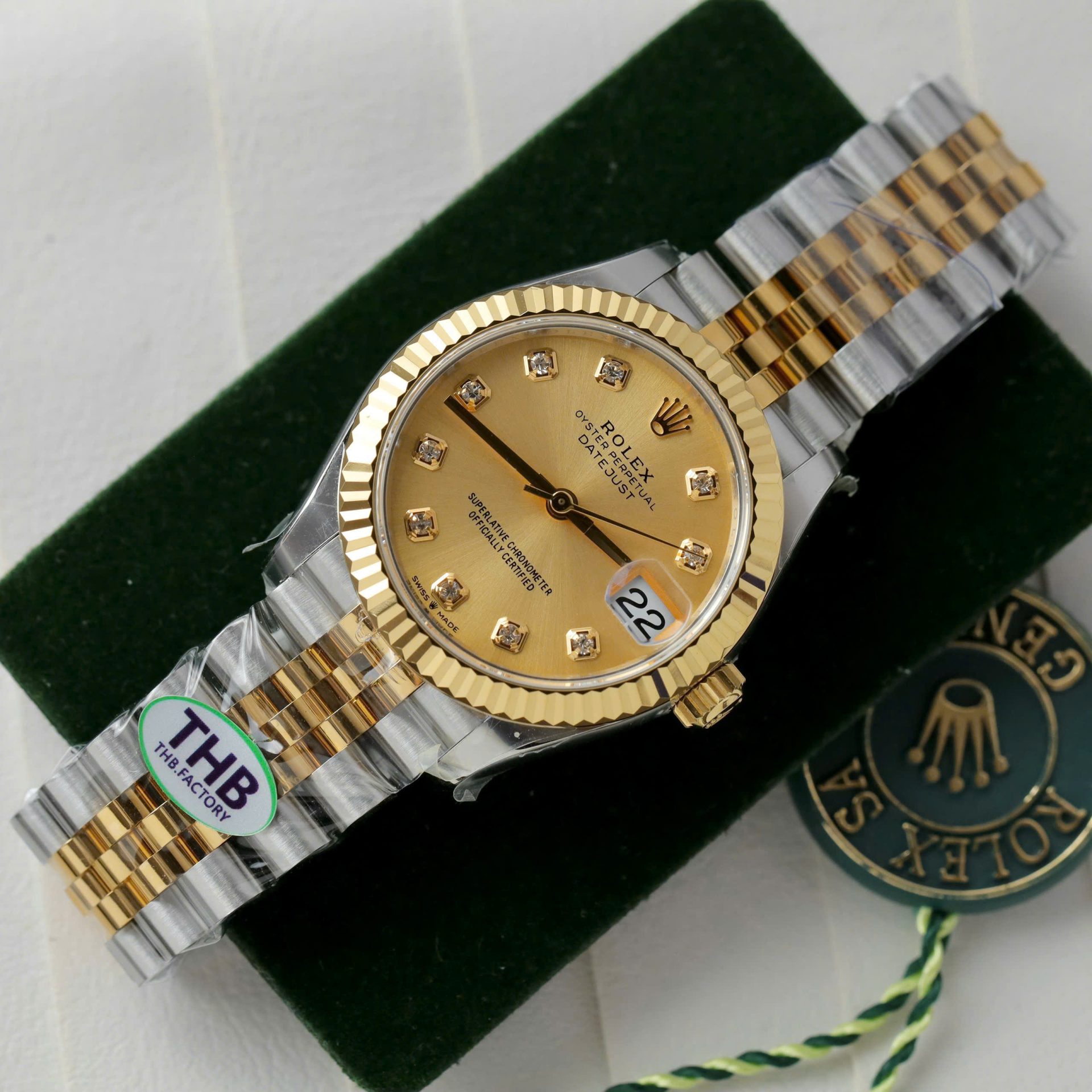 Rolex DateJust Luxury Replica Watch Yellow Champagne Dial THB Factory 31mm