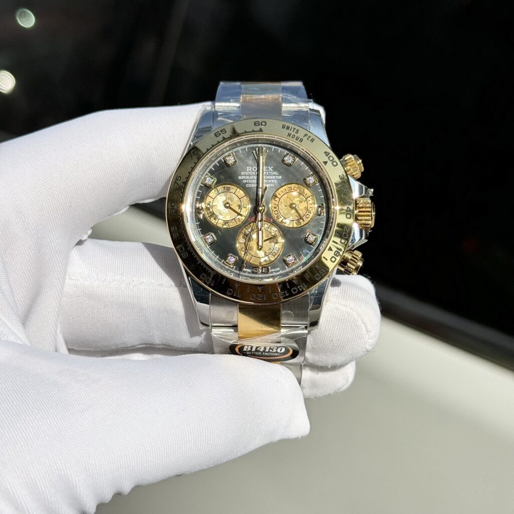 Rolex Cosmograph Daytona Replica Watch Mother Of Pearl   Moissanite Diamonds Dial 40mm