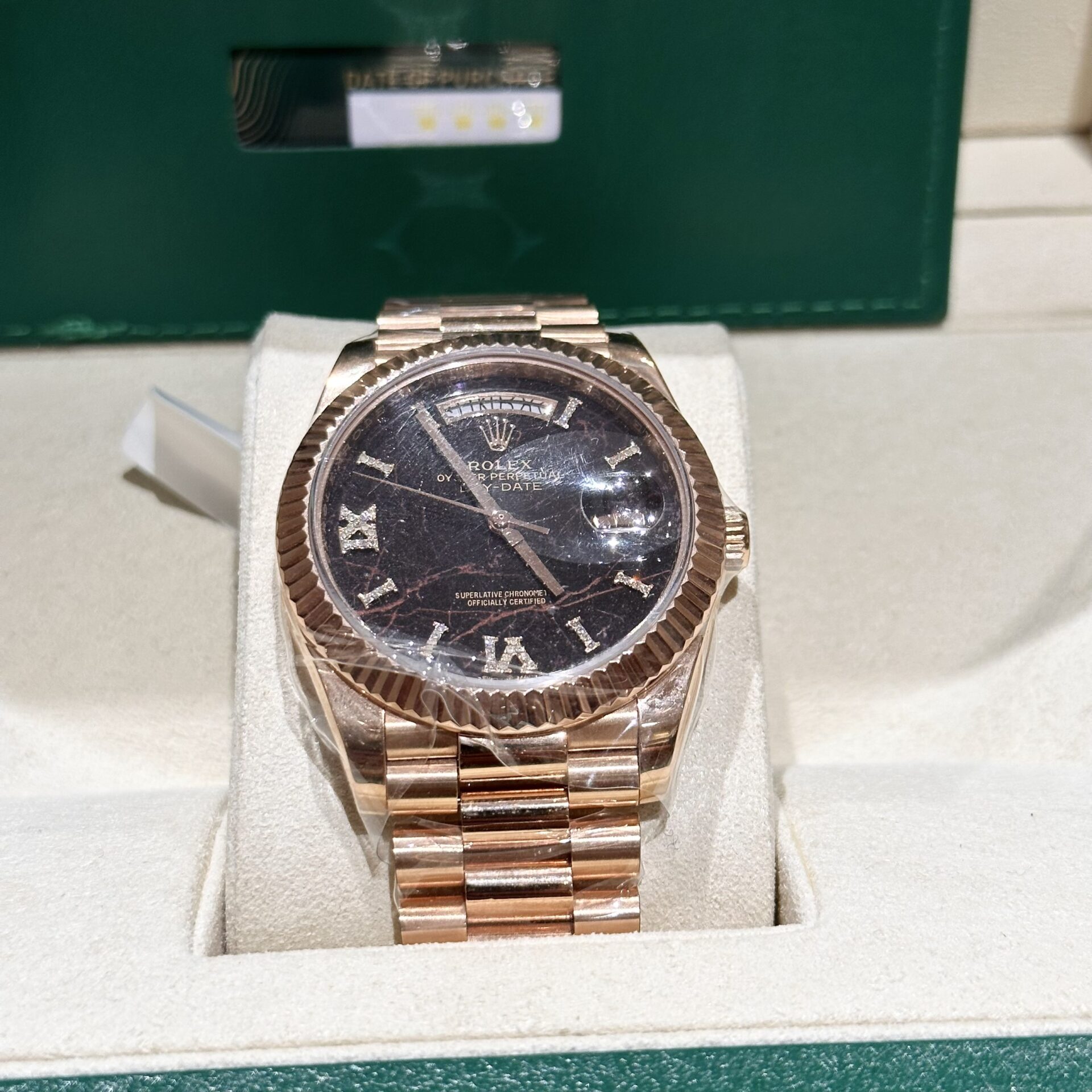 Rolex Rep 11 Watch Day-Date Rose Gold Wrapped Lava Dial 40mm
