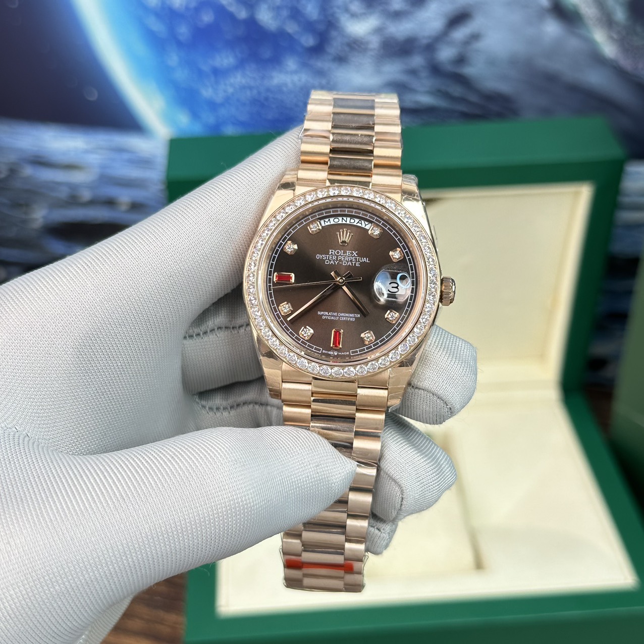 Rolex Day-Date Replica Watch With Red Ruby Dial EW Factory 40mm