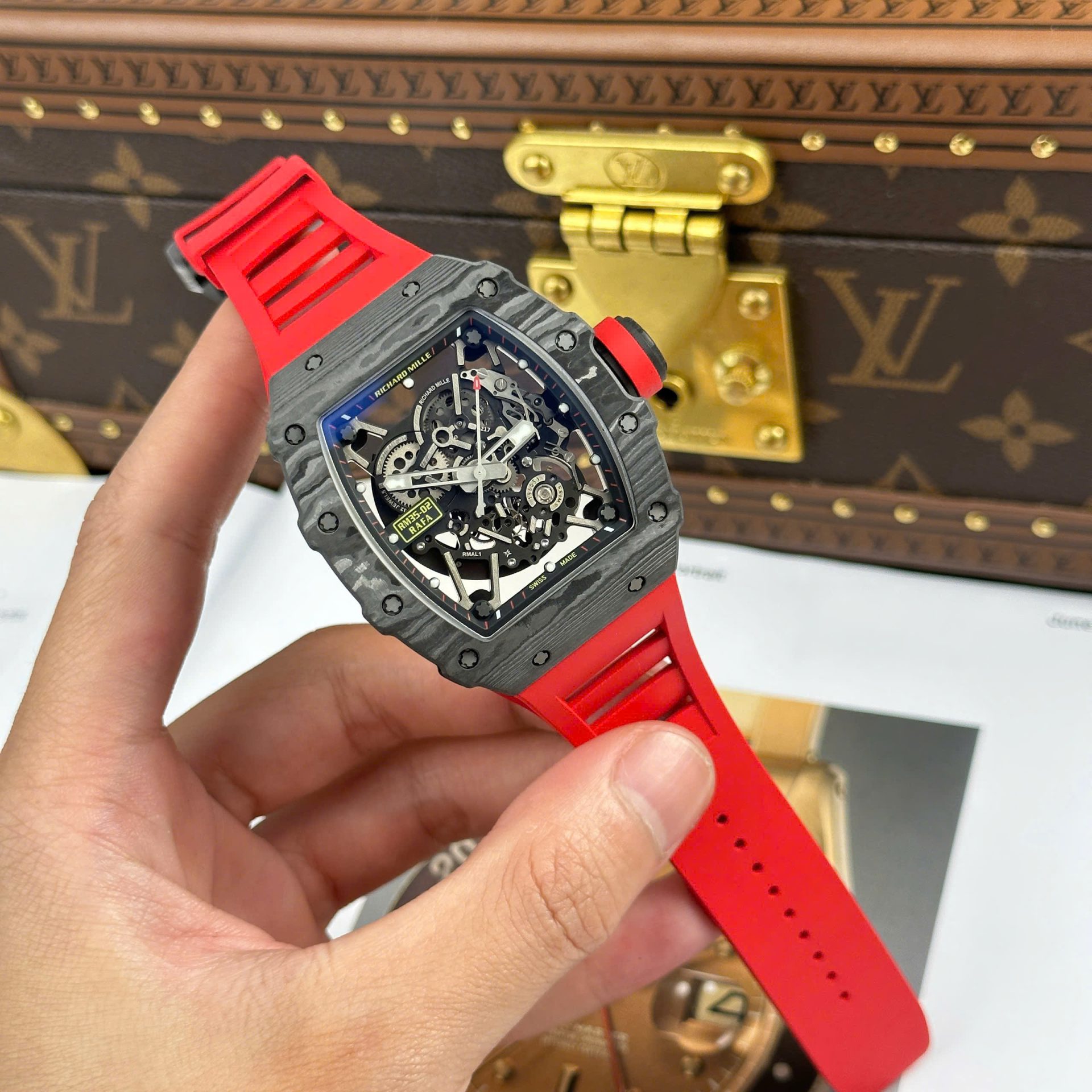 Richard Mille RM35-02 Rafael Nadal Carbon Replica Watches Red ZF Factory 44mm