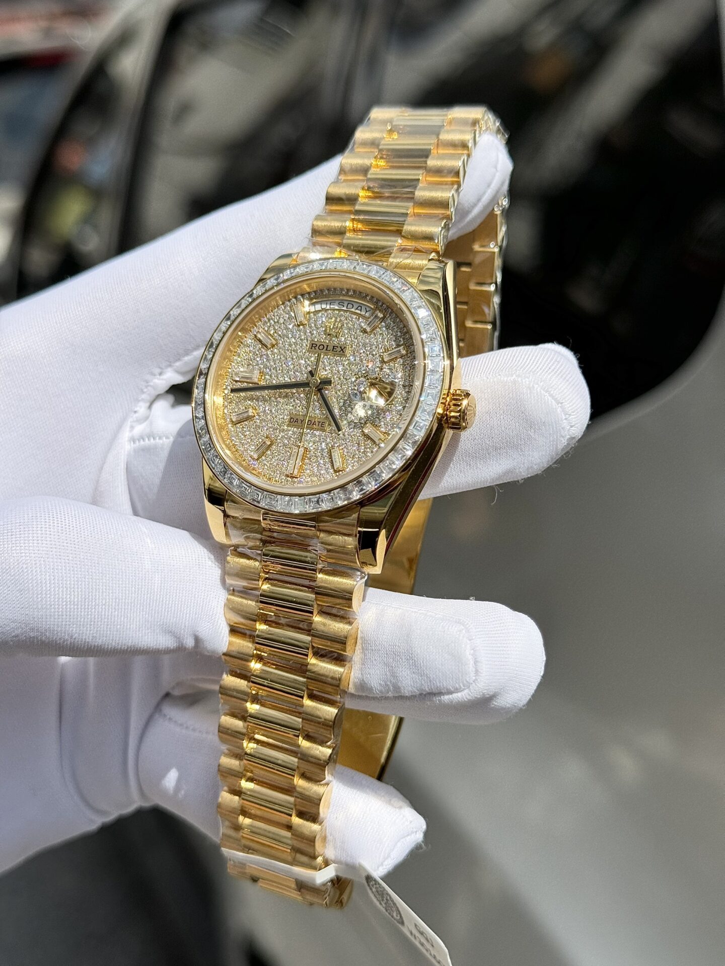 Rolex Day-Date Replica Watch Diamond Moissanite Baguette Gold Wrapped 40mm