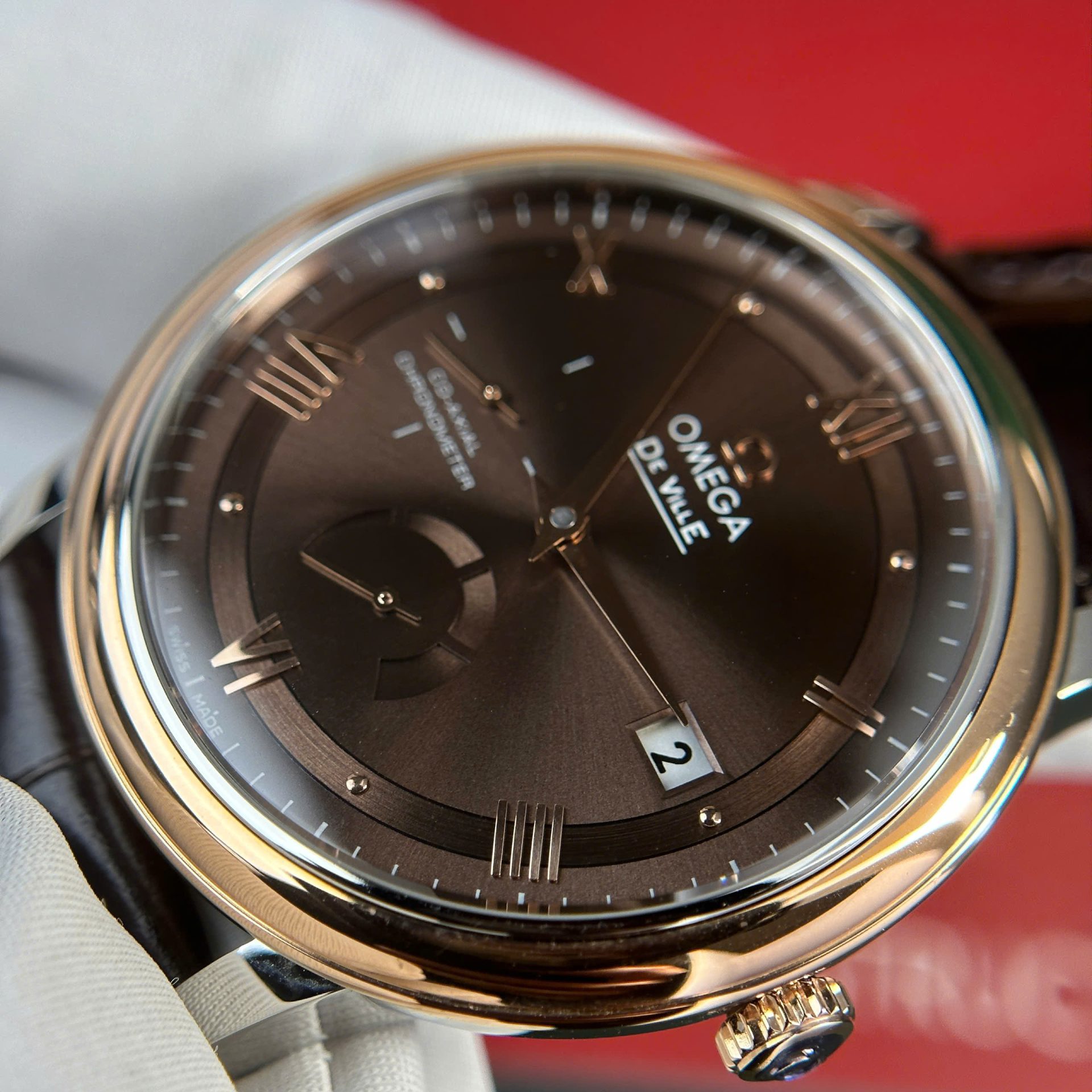 Omega De Ville Prestige Power Reserve Replica 11 Watch Dial Chocolate Leather Strap 39.5mm