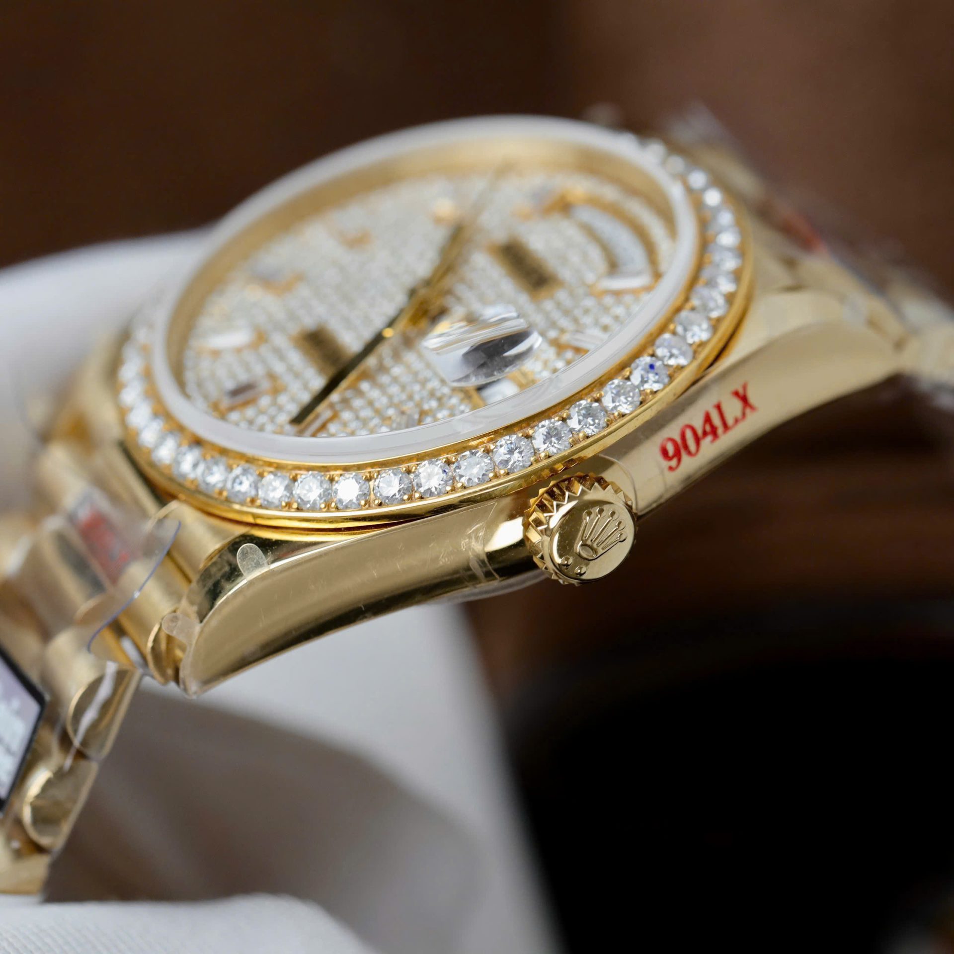 Rolex Day-Date Best Copies Watch 18K Gold Wrapped + Moissanite Diamonds Weight 159Gram QF 36mm