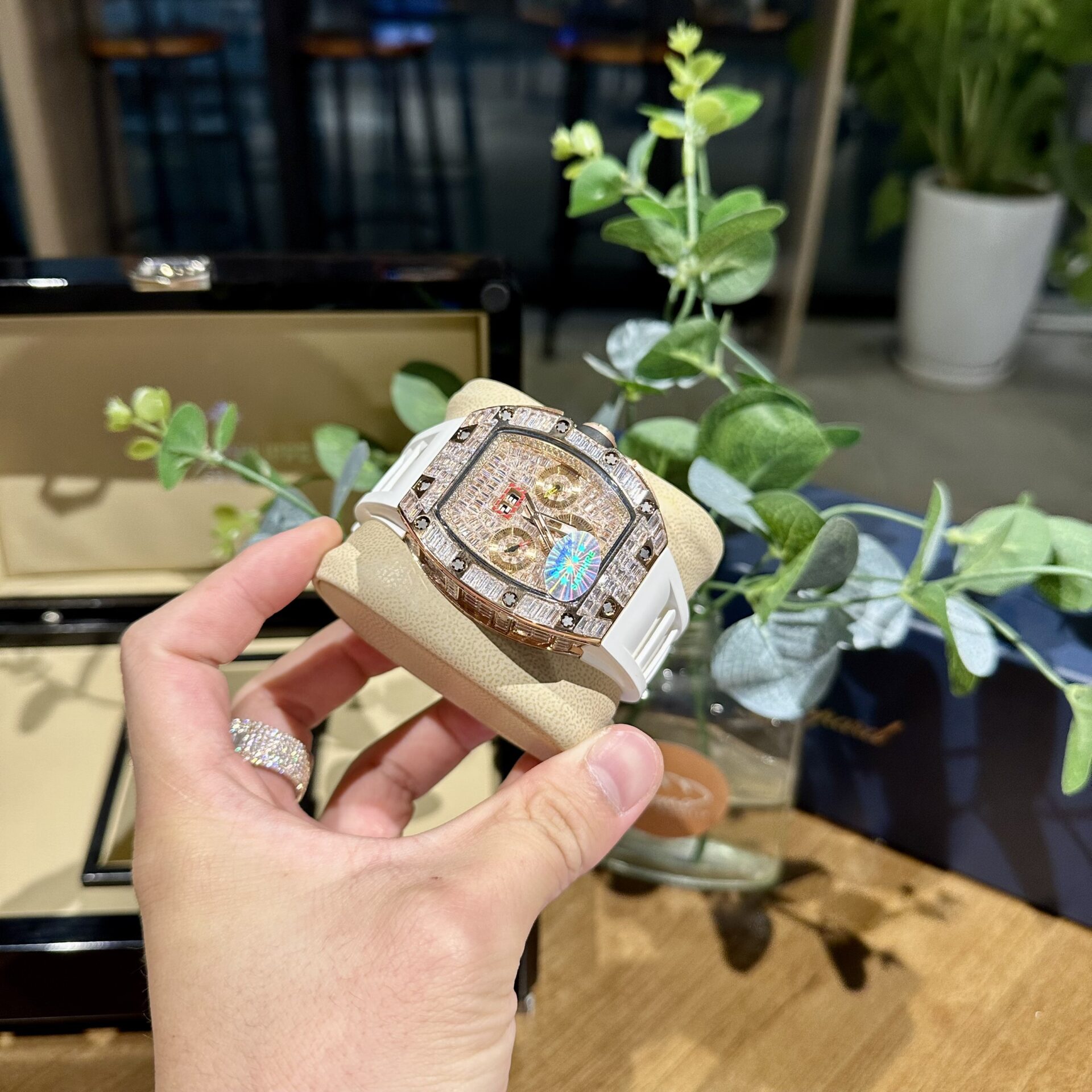 Richard Mille RM011 Replica Watch Full Diamond White Rubber Strap 44mm