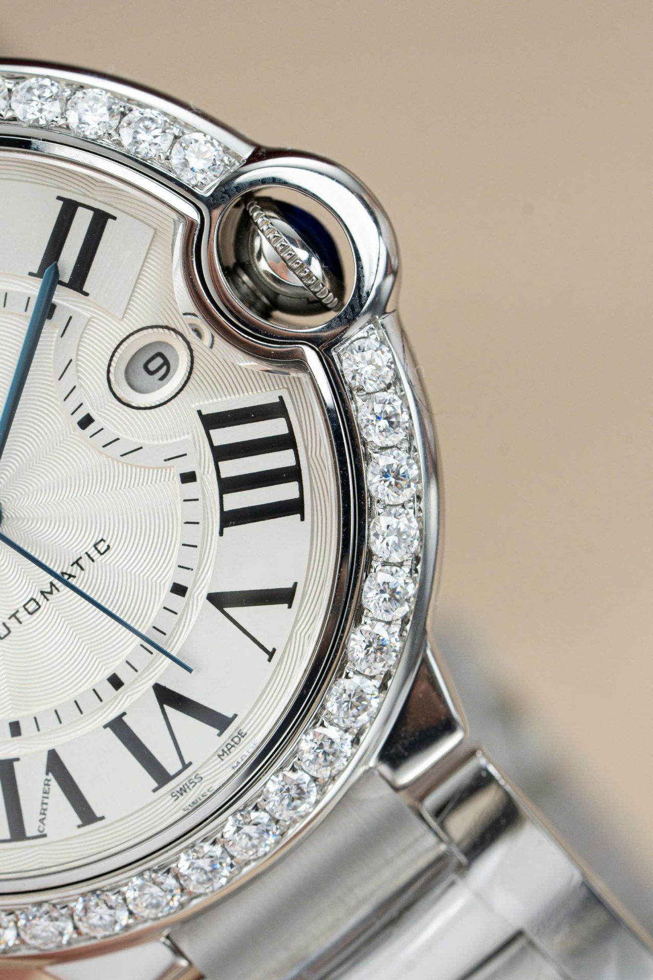 Cartier Ballon Bleu WE9009Z3 White Dial Replica Watch Bezel Diamond Moissanite AF Factory 42mm