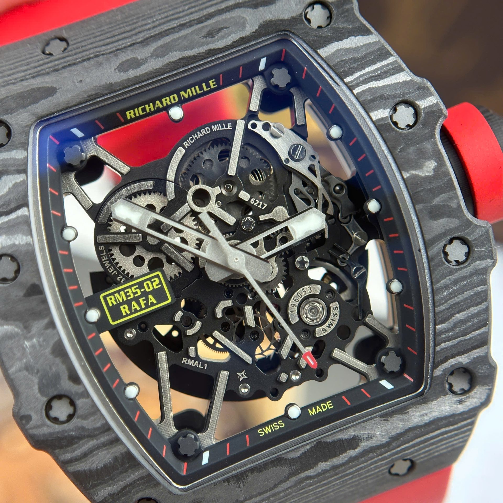 Richard Mille RM35-02 Rafael Nadal Carbon Replica Watches Red ZF Factory 44mm