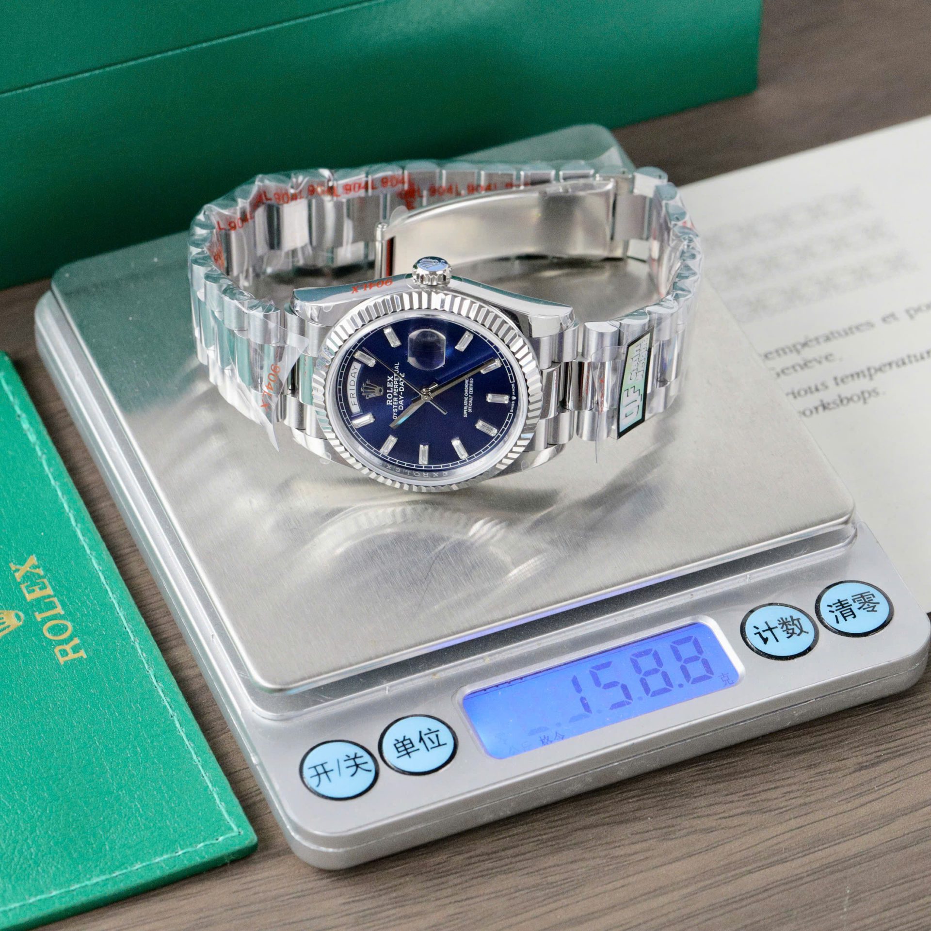 Rolex Day-Date 128236 Replica Watch Blue Dial Weight 158gram QF Factory 36mm