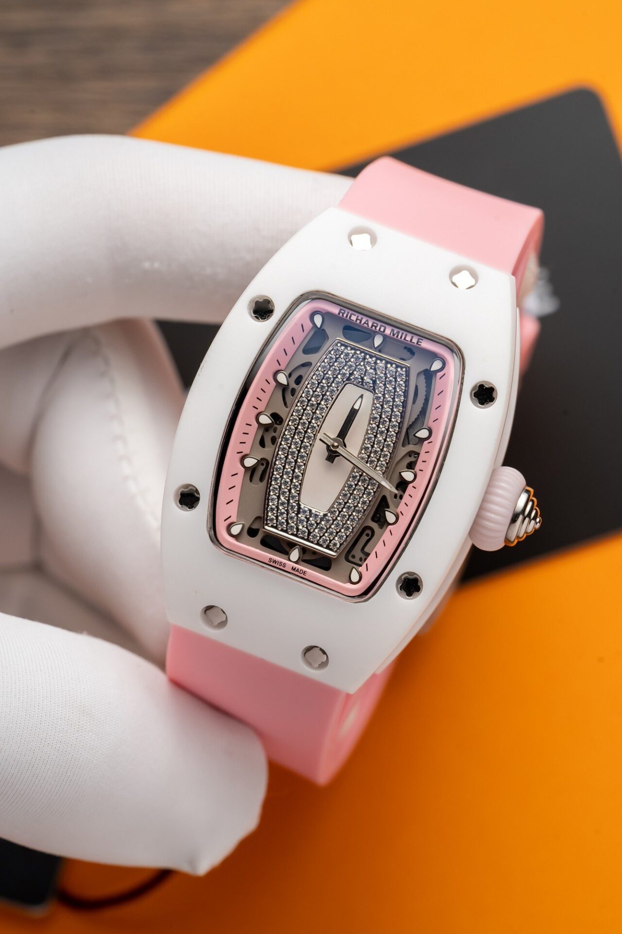 Richard Mille RM07-01 Ceramic Best Replica Watch Pink Rubber Strap 36mm