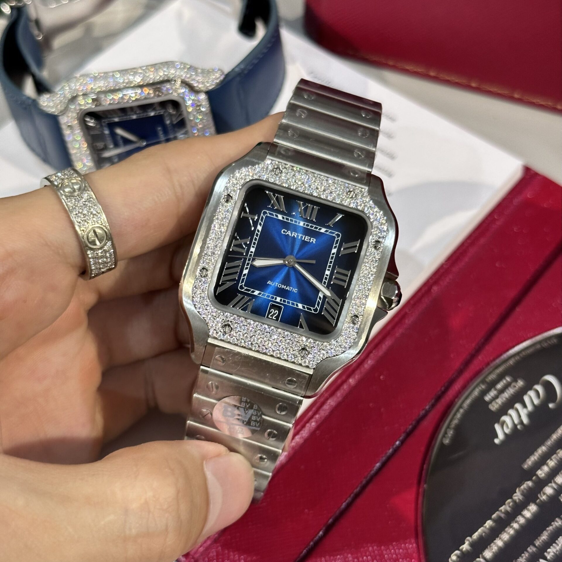 Cartier Replica Watch Santos Custom Moissanite Diamonds BV Factory 39.8mm
