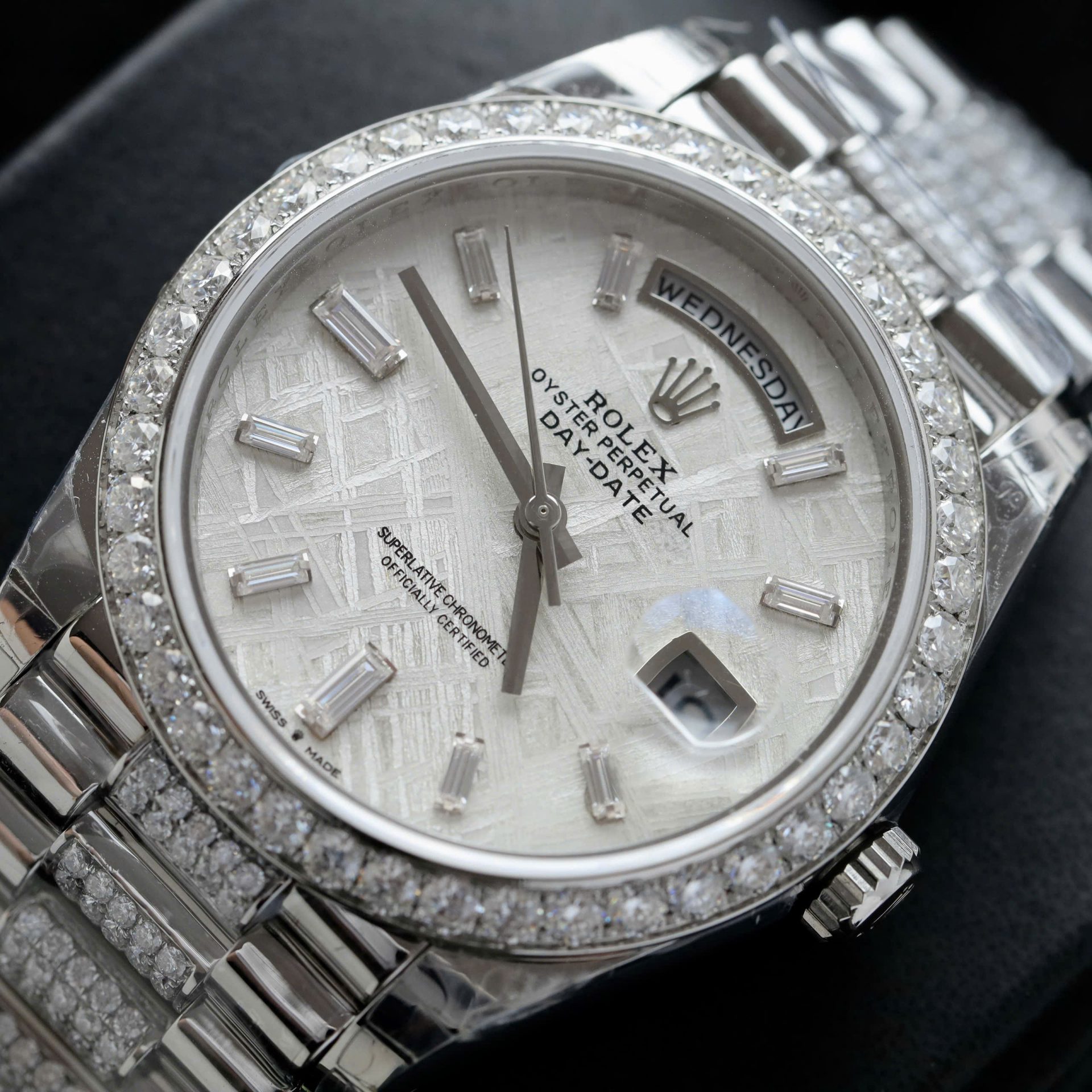 Rolex Day-Date Best Replica Watch Meteorite Dial Moissanite Diamonds Custom 40mm