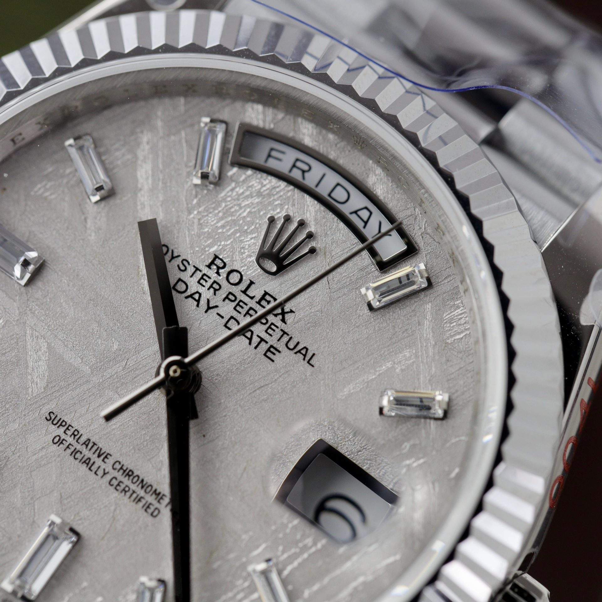 Rolex Replica Watch Day-Date Dial Meteorite Number Pile Diamond Moissanite 40mm