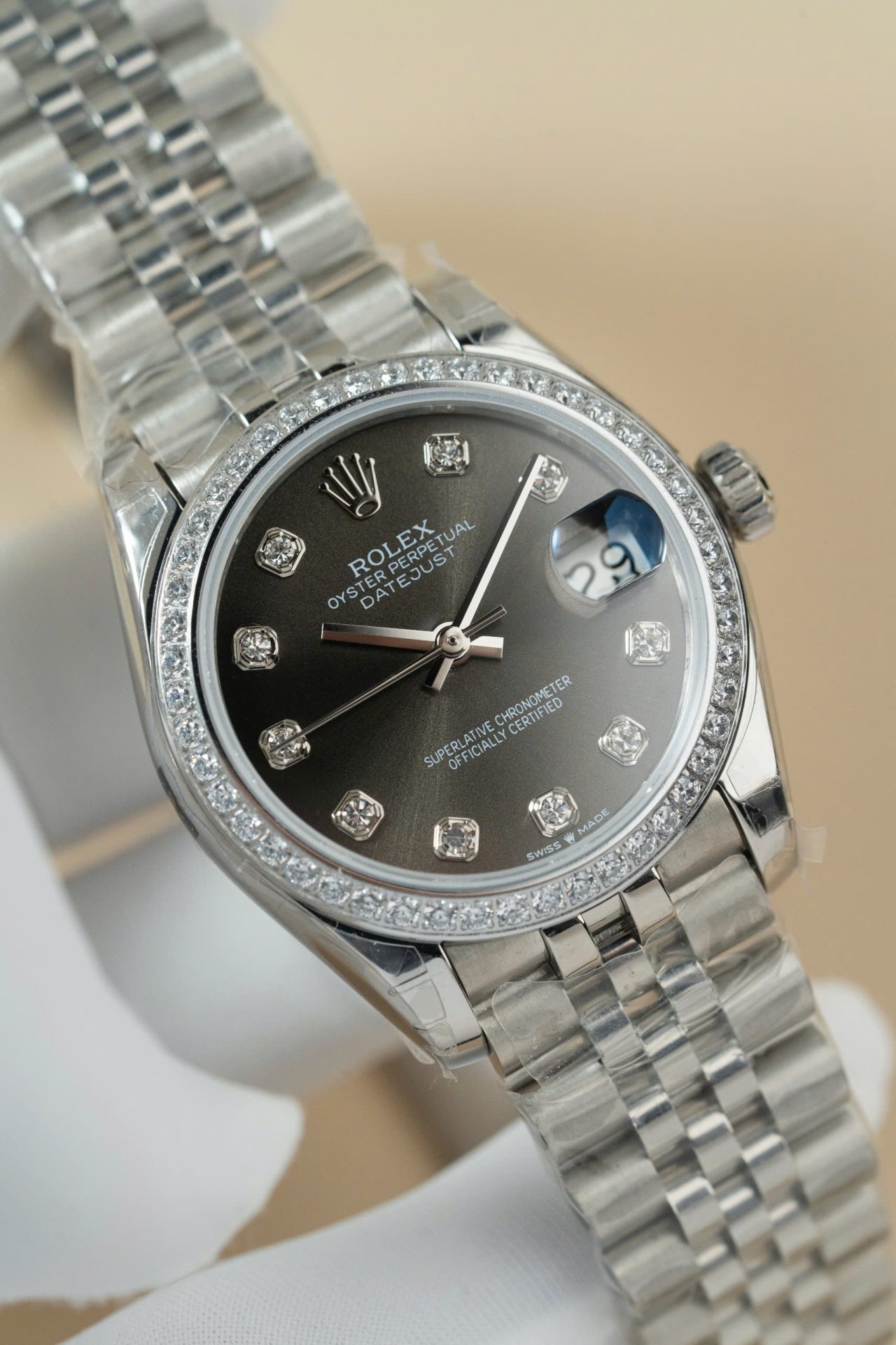 Rolex DateJust Lady Clone Watch Gray Dial Jubilee Strap 31mm