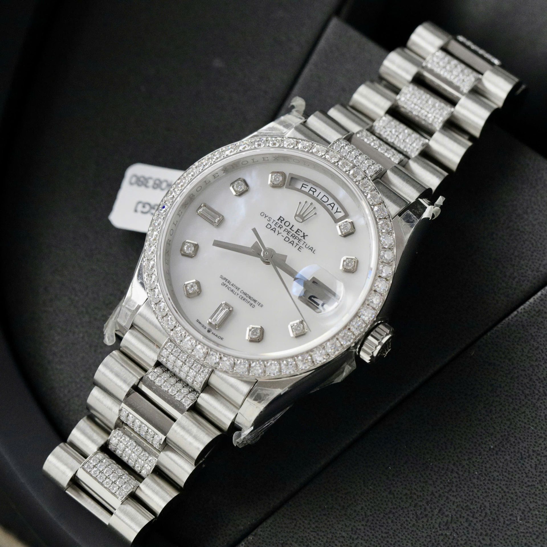 Rolex Day-Date Dial MOP Best Replica Watch Custom Moissanite Diamonds 36mm