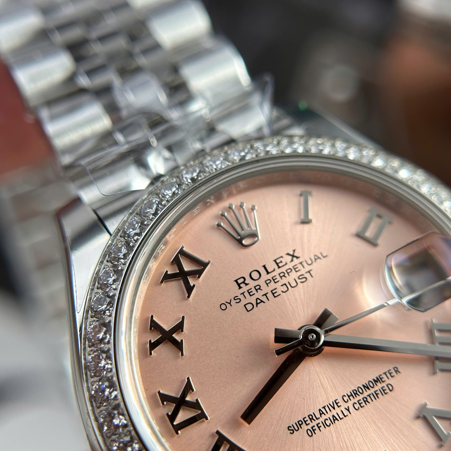 Rolex DateJust Replica Watch Women Dial Pink Bezel Diamonds CZ THB Factory 31mm