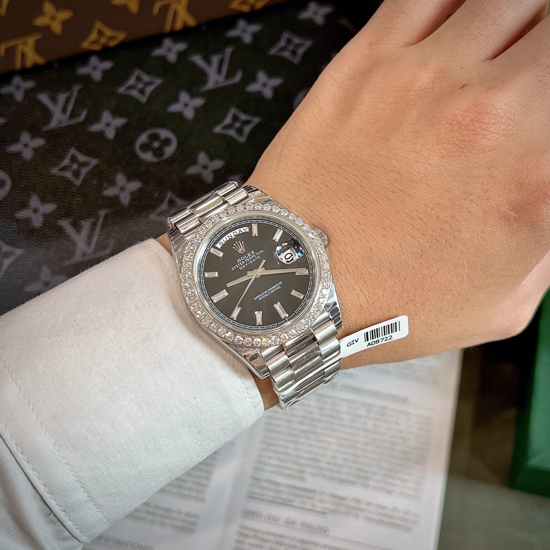 Rolex Day-Date Replica Watch Black Dial Custom Moissanite Diamonds 40mm