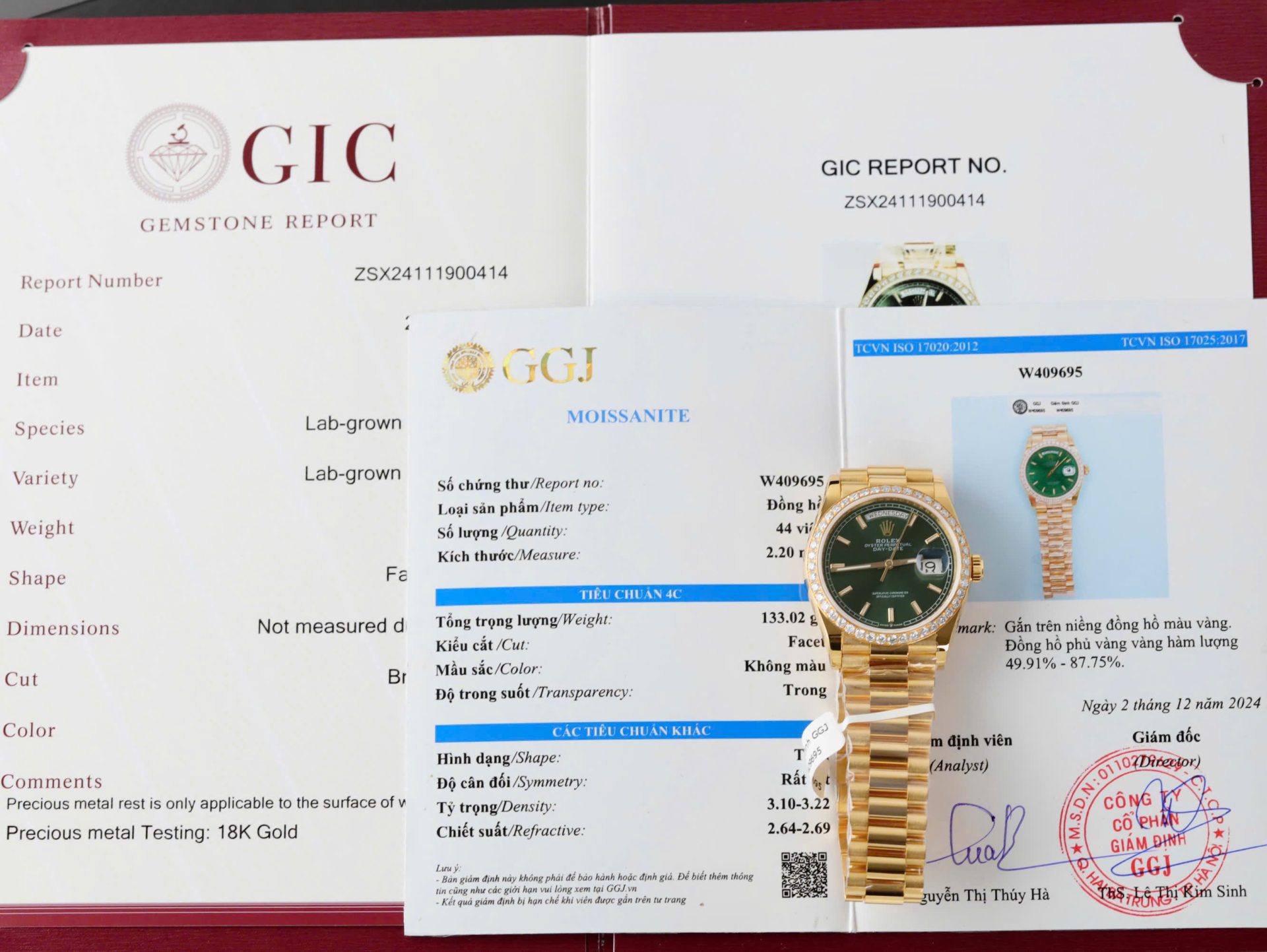 Rolex Day-Date Dial Green Replica Watch Gold Wrapped + Diamonds Moissanite Hong Kong 36mm
