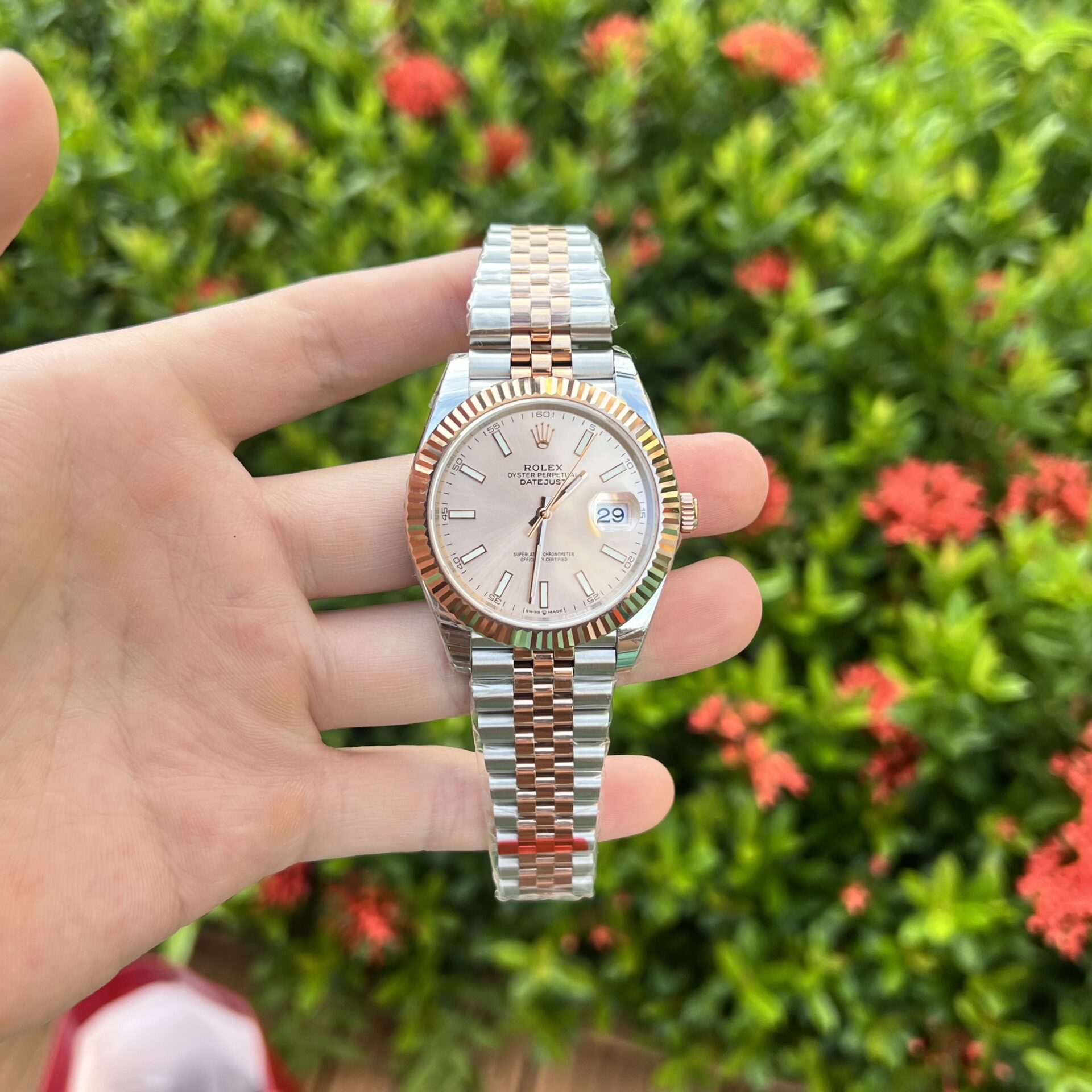 Rolex DateJust Replica Watch Demi Pink Dial EW Factory 41mm