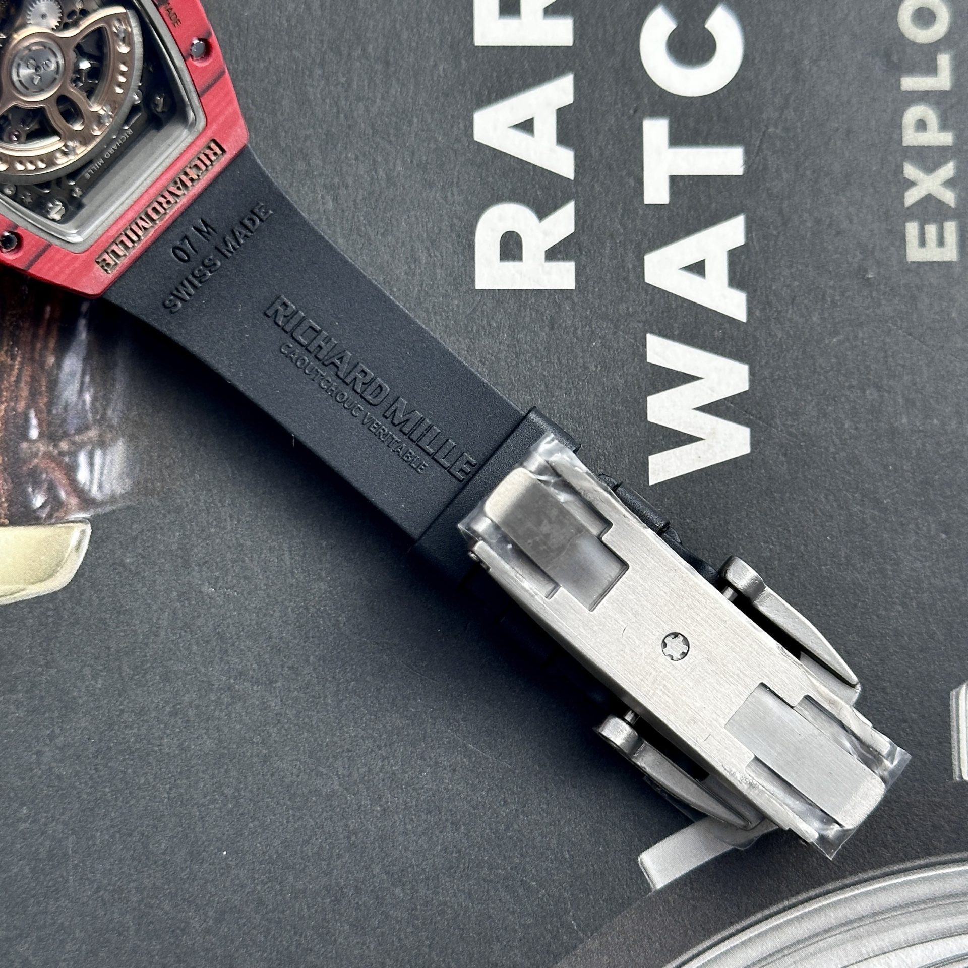 Richard Mille Replica Watches RM07-01 Red Carbon Rubber Strap 32x46mm
