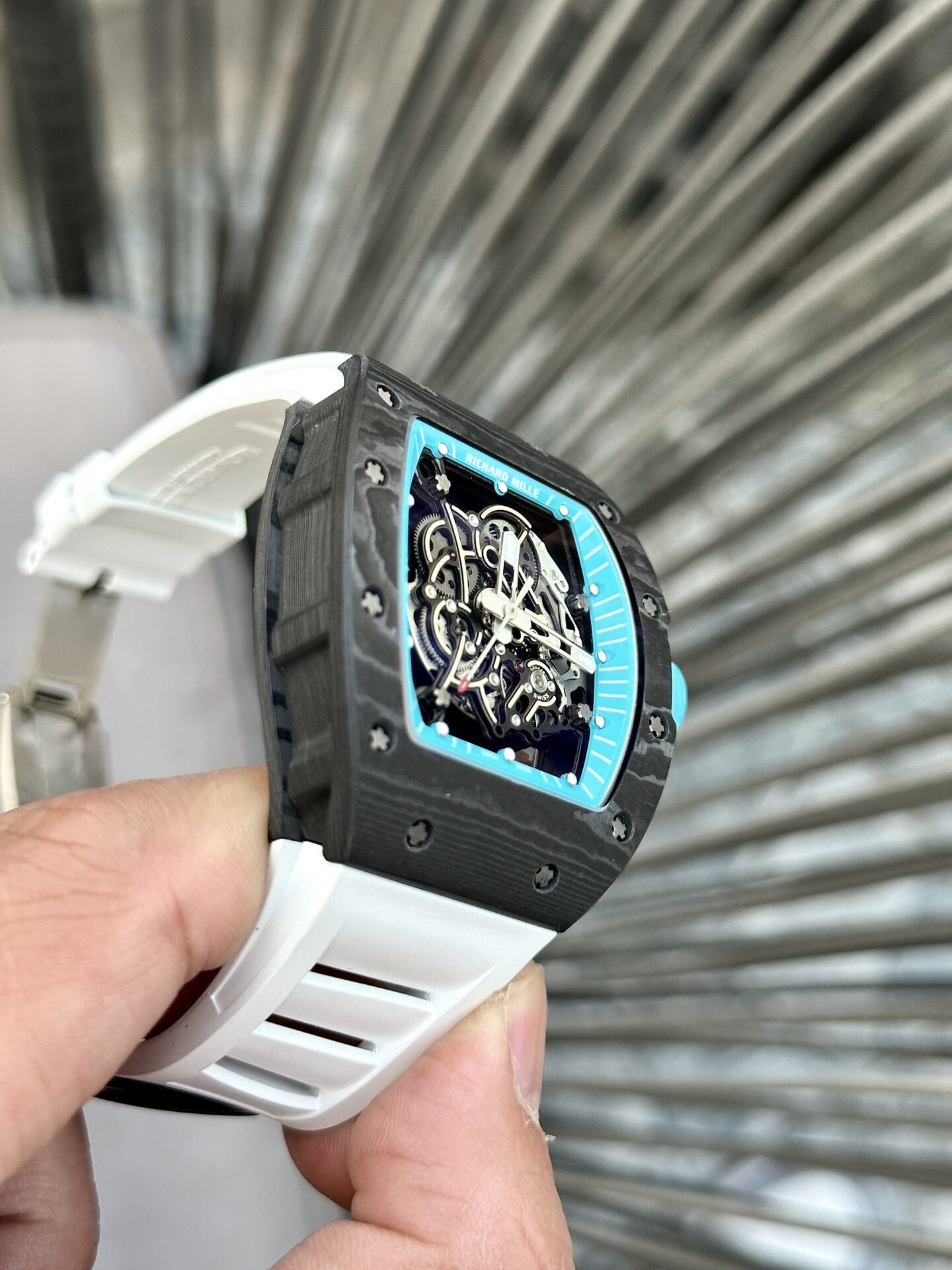 Richard Mille RM055 Replica Watch Full Carbon White Rubber Strap BBR 45mm