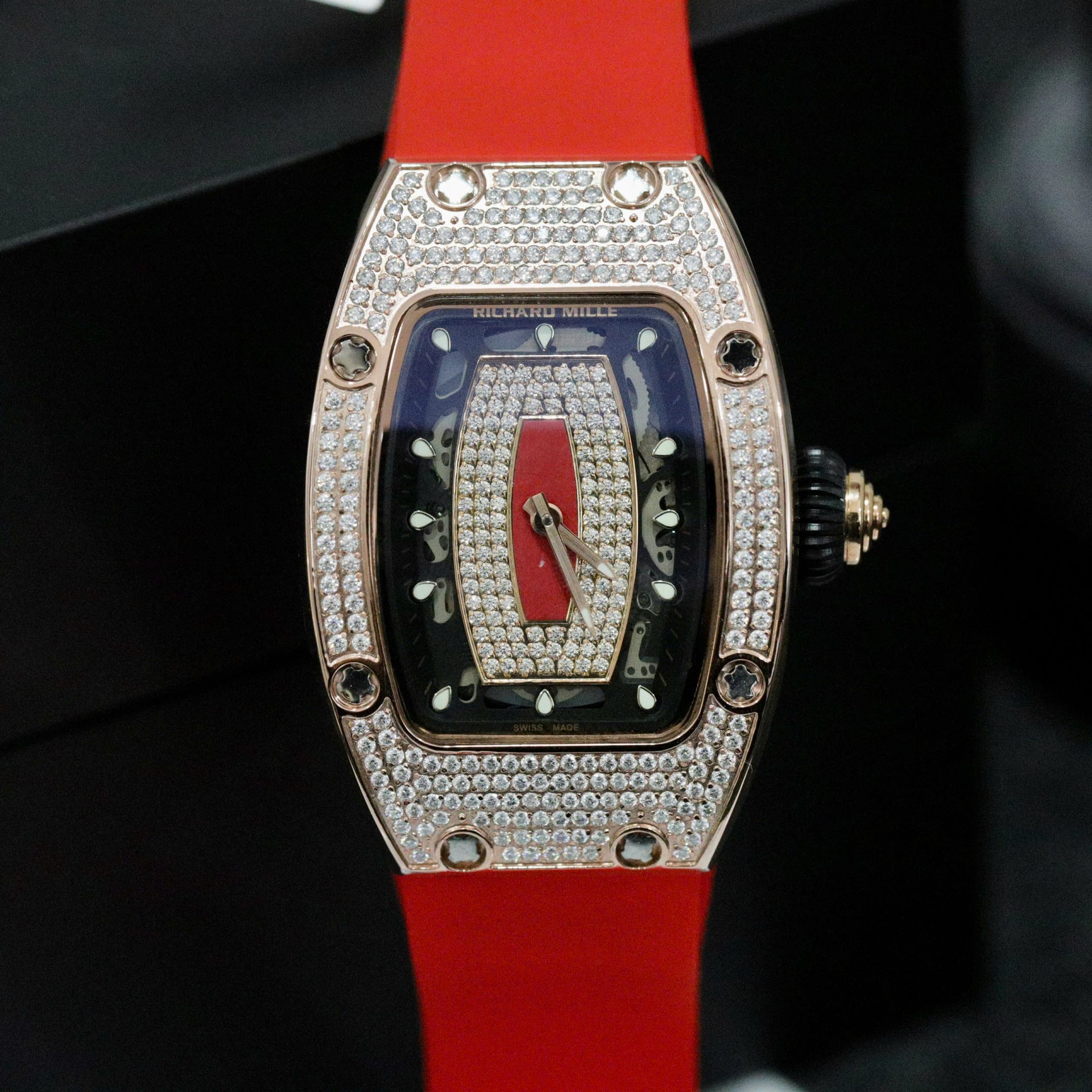 Richard Mille RM007 Replica Watch Custom Moissanite Diamonds Red 36mm