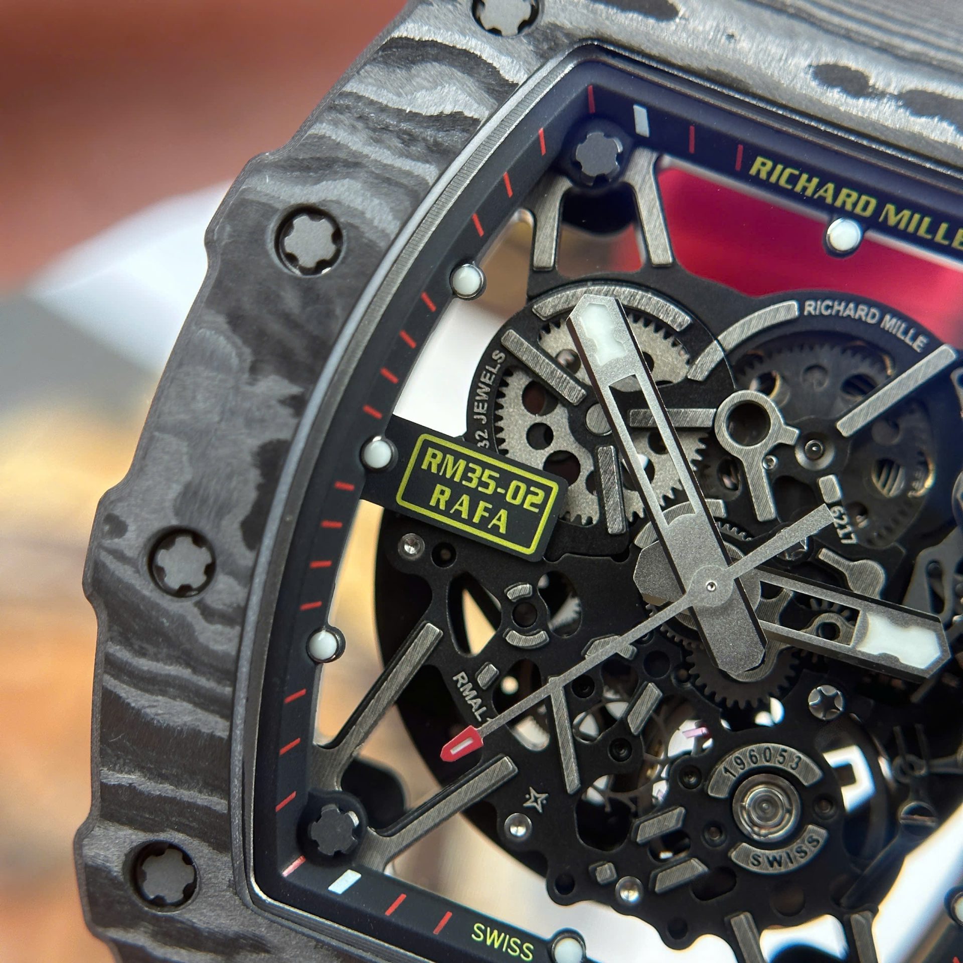 Richard Mille RM35-02 Rafael Nadal Carbon Replica Watches Red ZF Factory 44mm