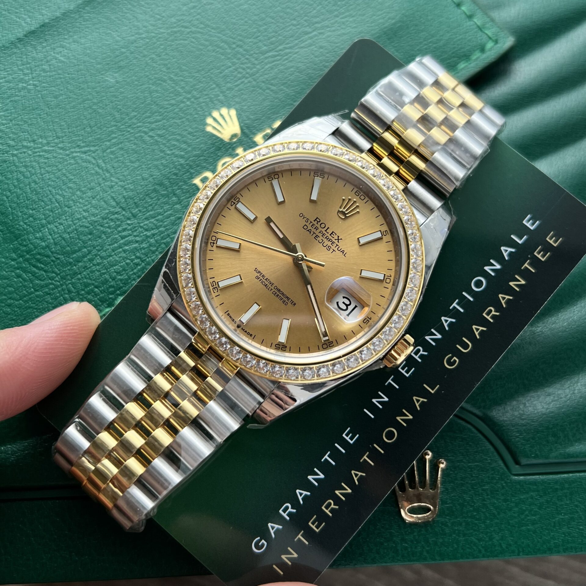 Rolex DateJust Replica Watch Demi Gold Diamonds Bezel EW Factory 36-41mm