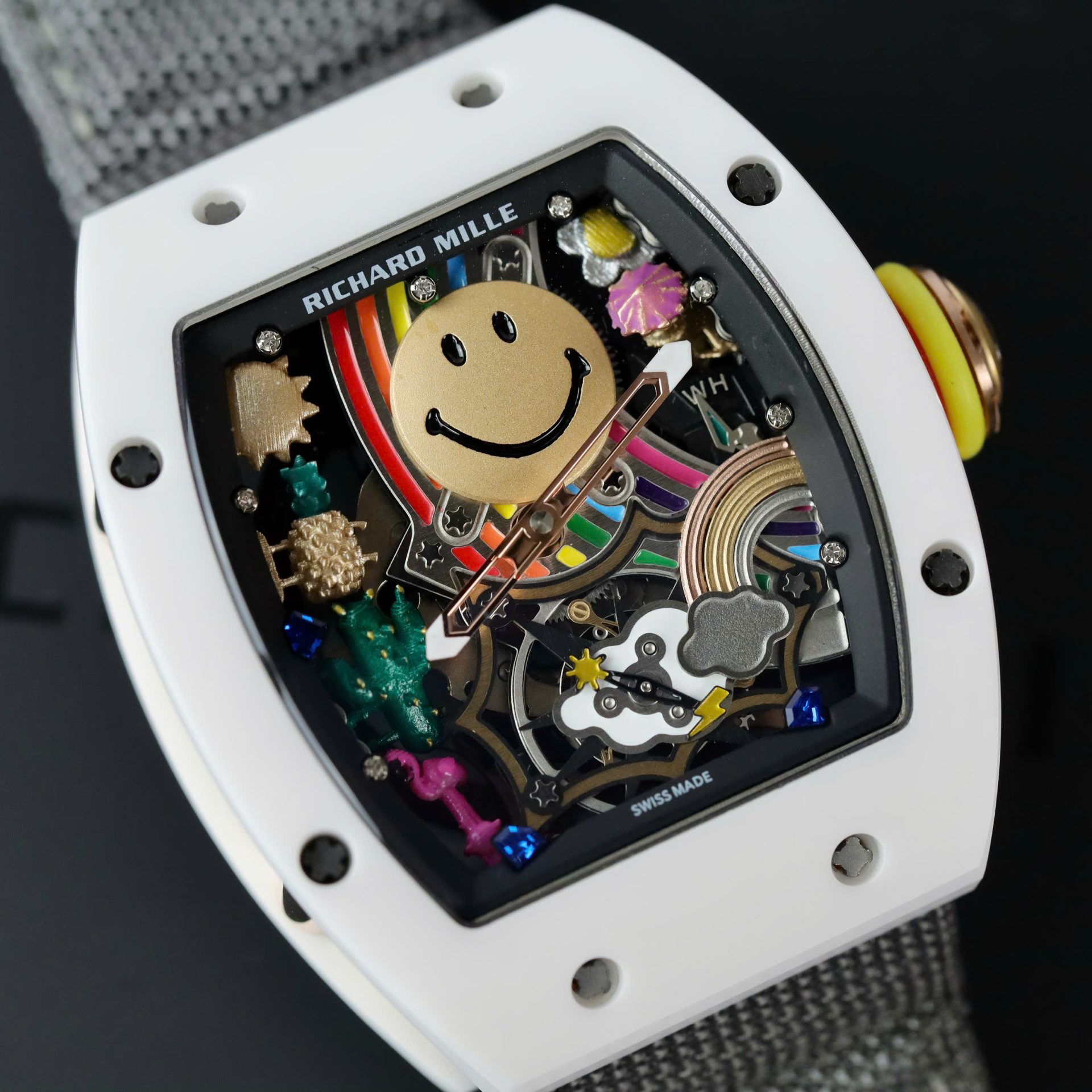 Richard Mille Fake Watch RM88 Smiley Fabic Nato Gray 42mm