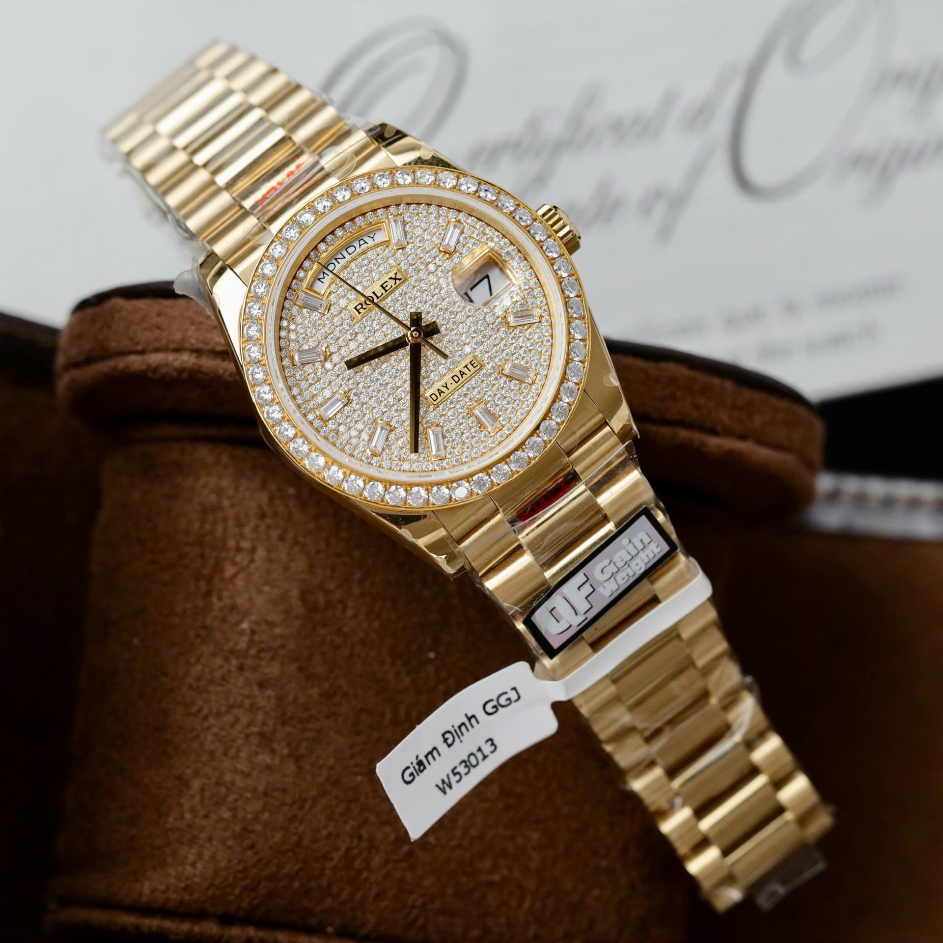 Rolex Day-Date Best Copies Watch 18K Gold Wrapped + Moissanite Diamonds Weight 159Gram QF 36mm
