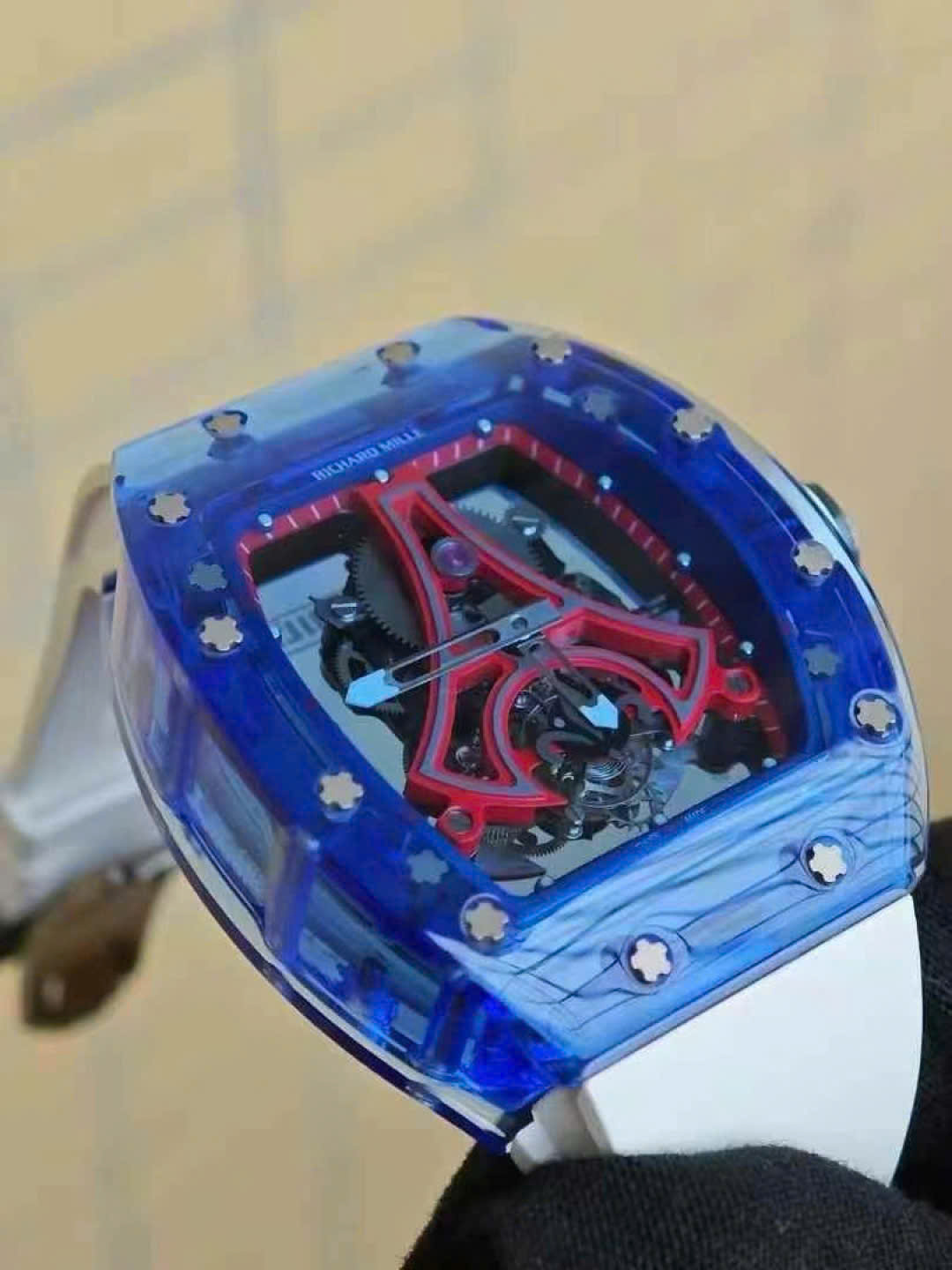 Richard Mille RM52-03 Paris Saint-Germain Tourbillon Replica Watch Bark Sapphire Blue 40x48mm