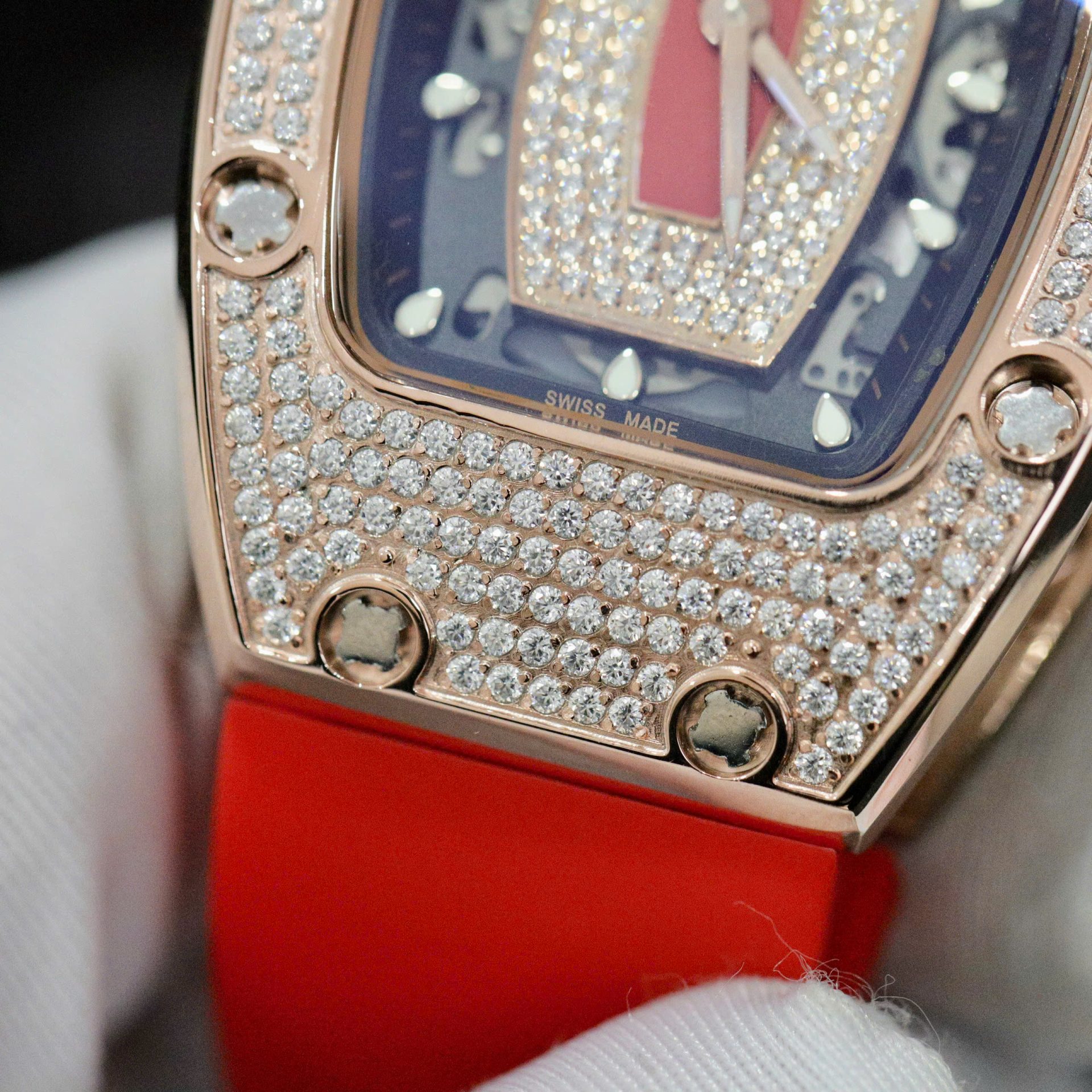 Richard Mille RM007 Replica Watch Custom Moissanite Diamonds Red 36mm
