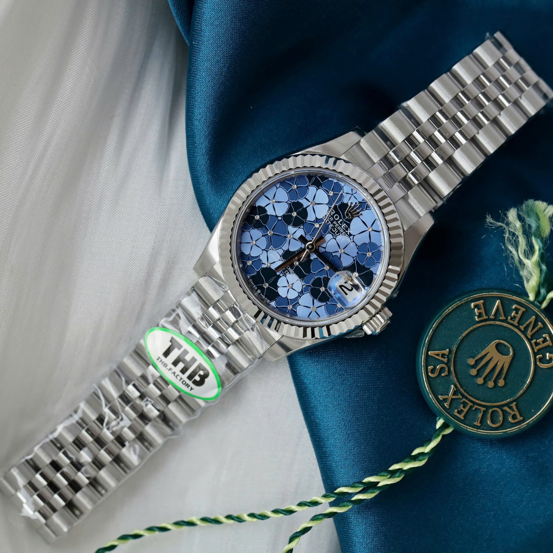 Rolex DateJust Replica Watch Women Blue Flower Dial THB Factory 31mm