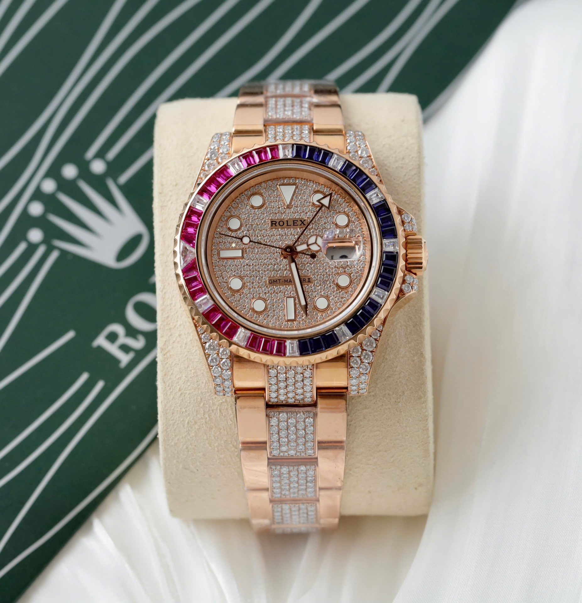 Rolex GMT-Master II 126755 SARU-DIAO Gold Wrapped Moissanite Sapphire Replica Watch 40mm
