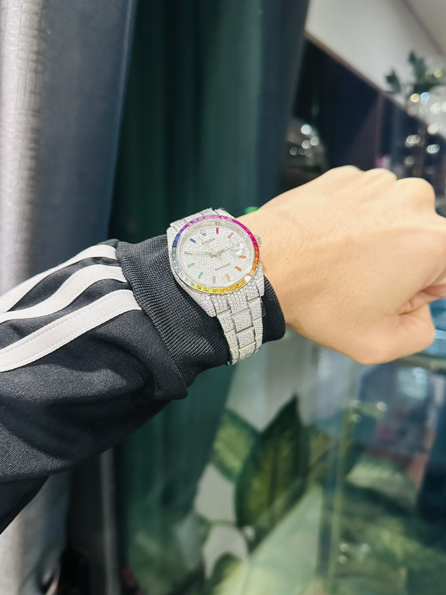 Rolex DateJust Rainbow Replica Watch Custom Moissanite Diamonds 41mm