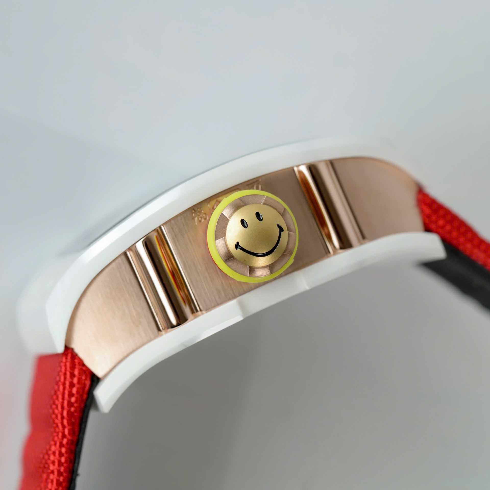 Richard Mille Clone Watches RM88 Smiley White Ceramic Fabic Nato Strap 42mm