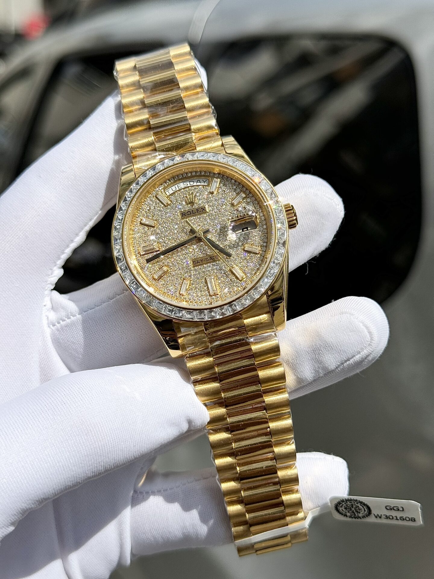 Rolex Day-Date Replica Watch Diamond Moissanite Baguette Gold Wrapped 40mm
