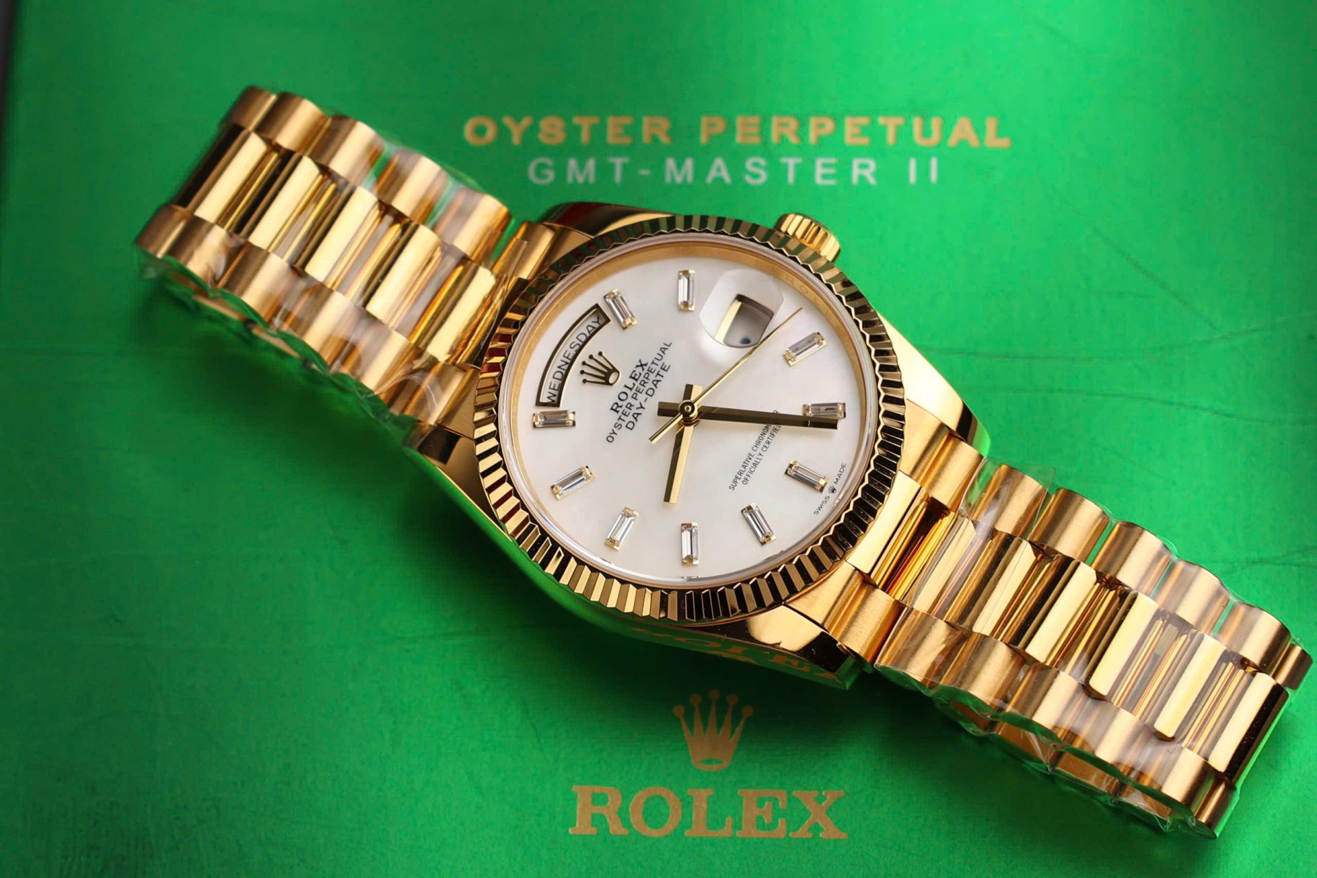 Rolex Day-Date Replica Watch Dial Mother Of Pearl Custom Gold Wrapped 36mm