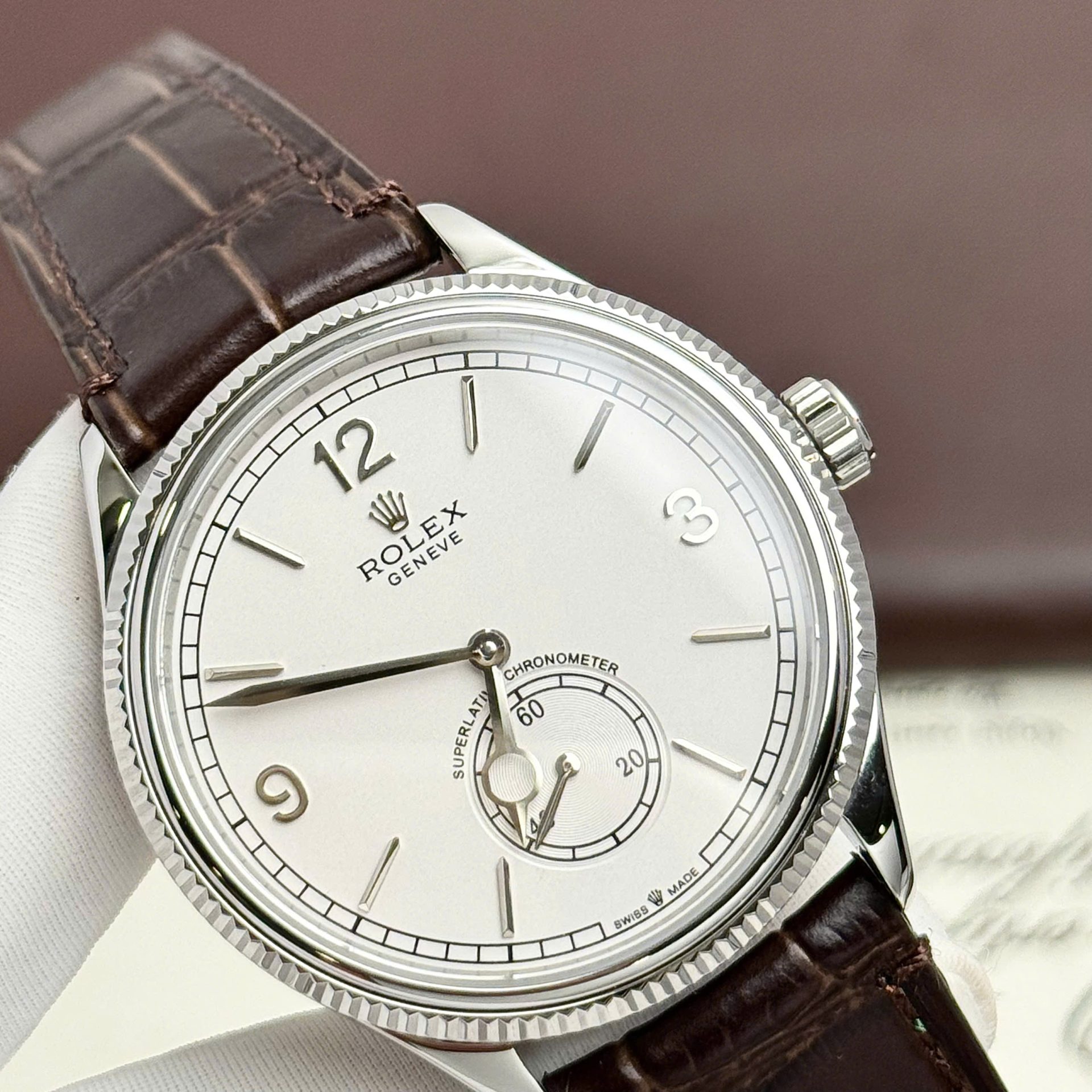 Rolex Perpetual 1908 Fake Watch White Dial Leather Strap 39mm