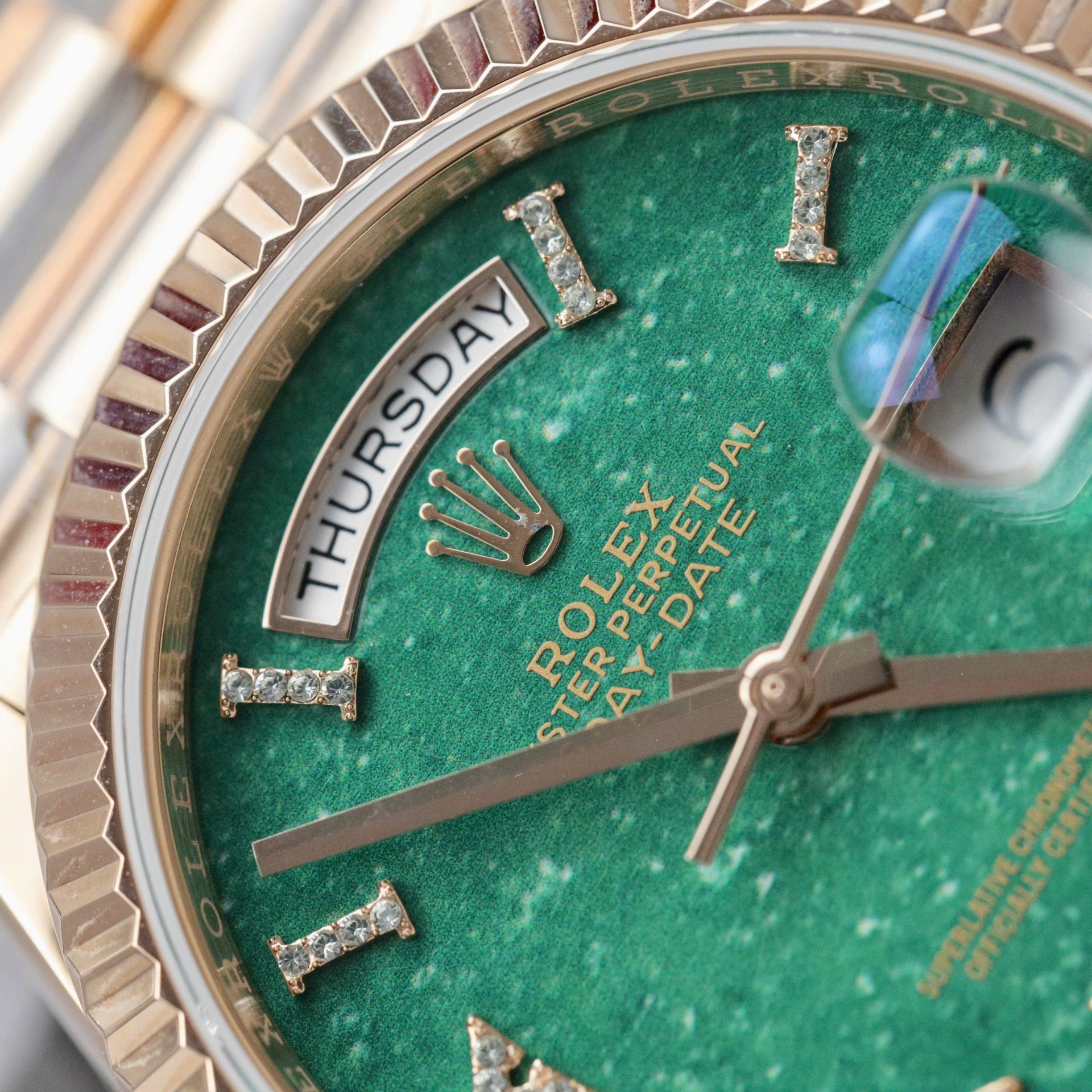 Rolex Day-Date 128235 Dial Aventurine Replica Watch Custom Gold Wrapped 36mm
