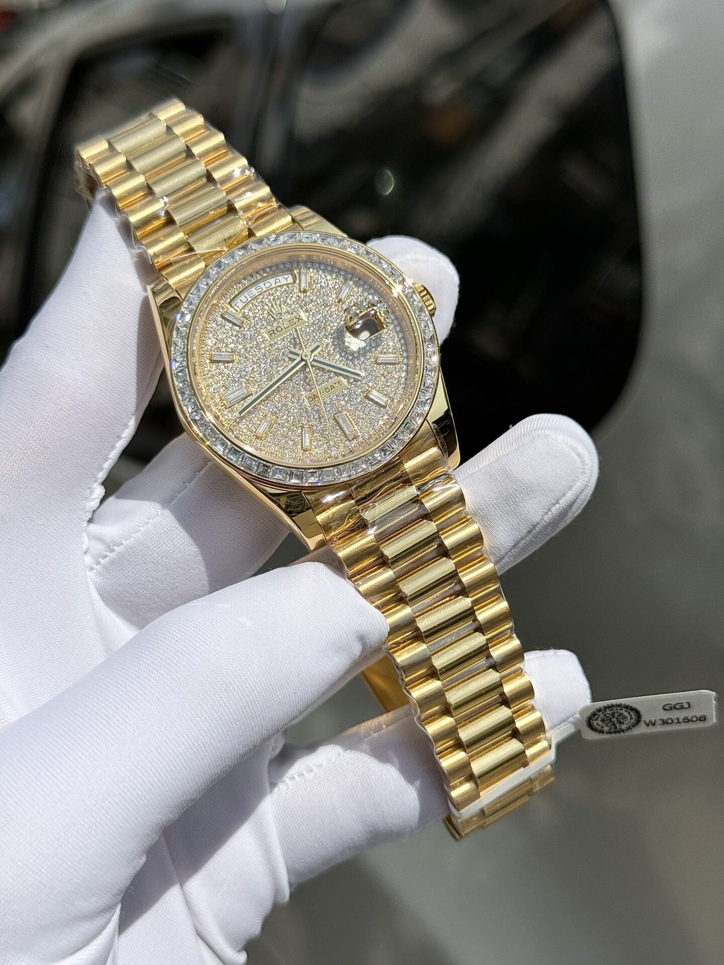 Rolex Day-Date Replica Watch Diamond Moissanite Baguette Gold Wrapped 40mm
