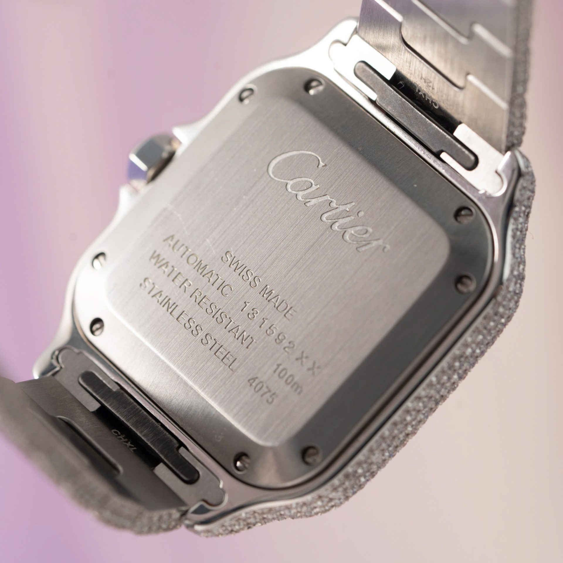 Cartier Santos Replica Watch With Full Diamond Moissanite Hong Kong 35mm