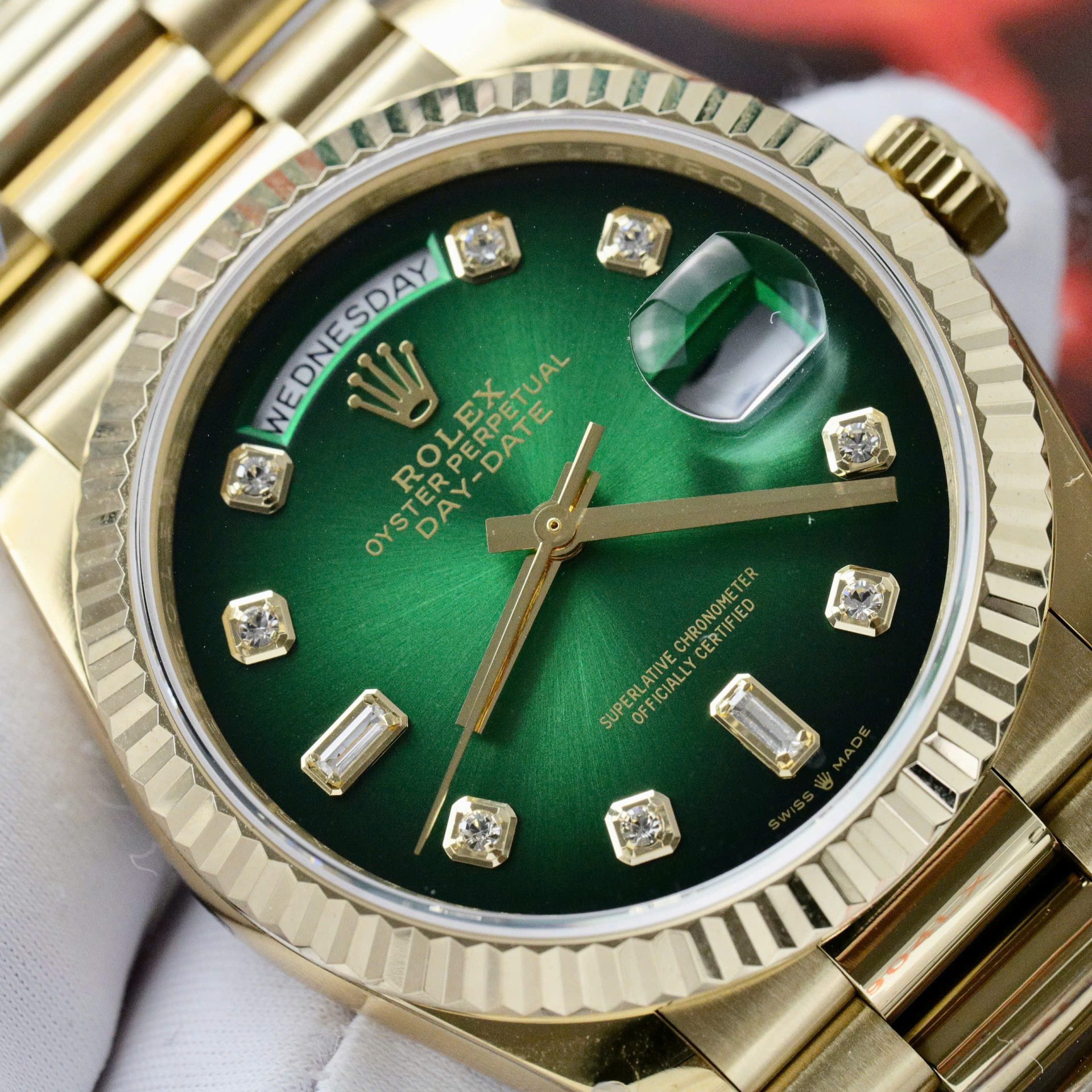 Rolex Day-Date 128238 Best Replica Watch Dial Green Ombre Weight 158 Grams QF Factory 36mm