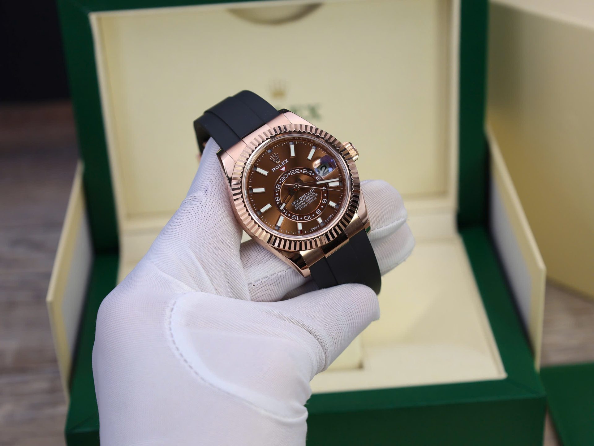 Rolex Sky-Dweller M336235 Custom Gold Wrapped Chocolate Dial 42mm
