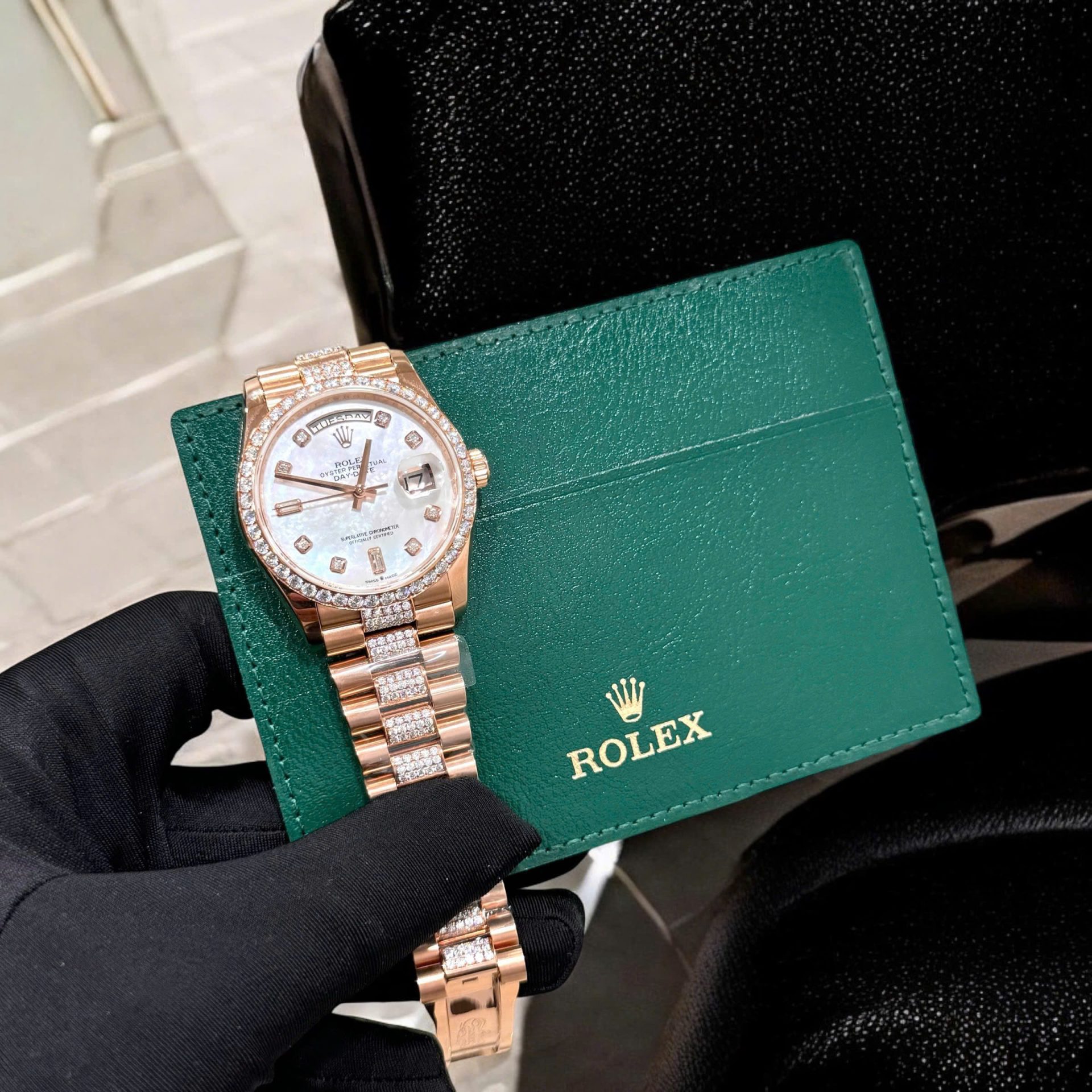 Rolex Day-Date Replica Watch Gold Wrapped Moissanite Diamonds Hong Kong 36mm