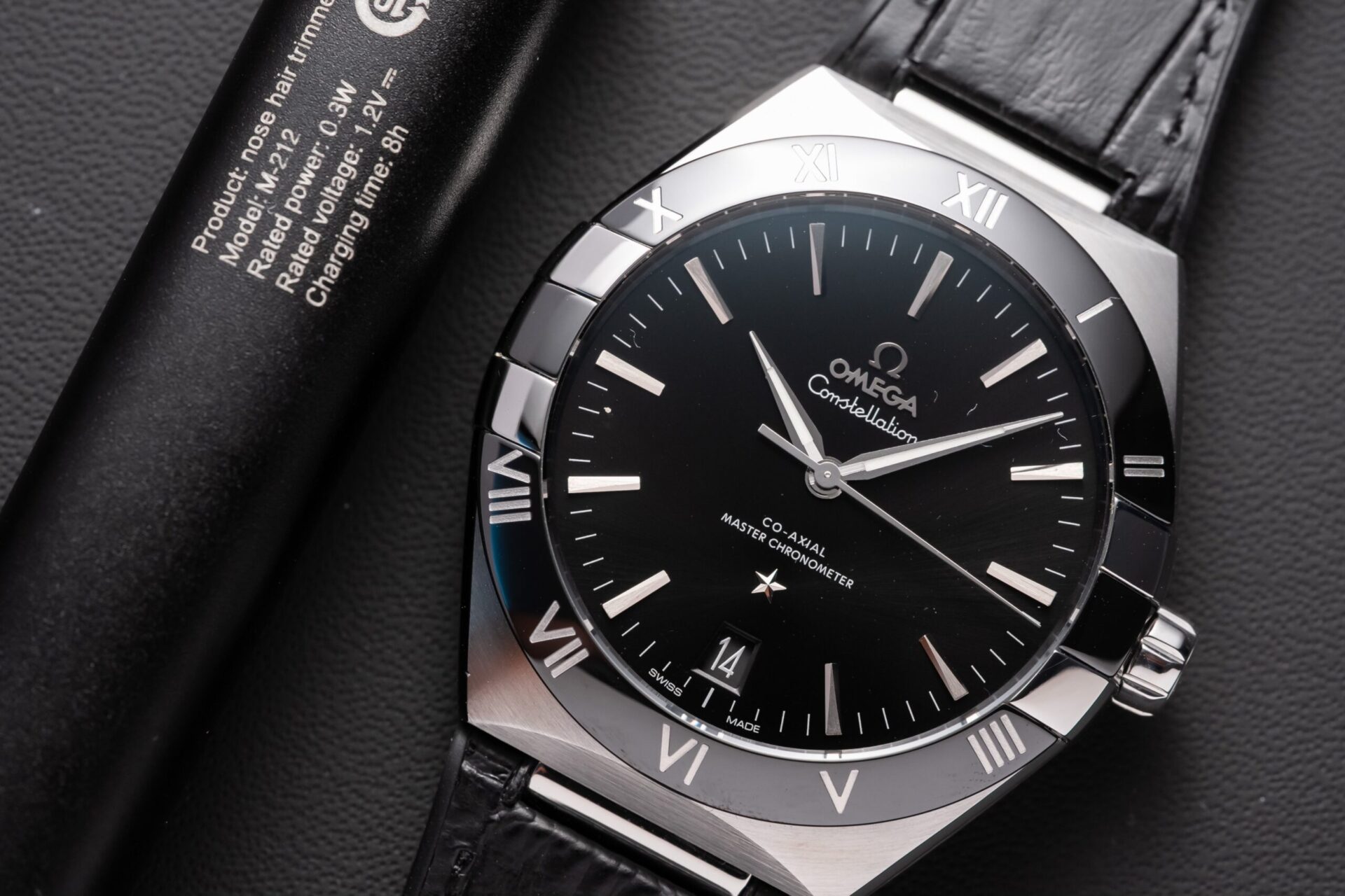 Omega Constellation Replica Watch Black Dial Leather Strap 42mm